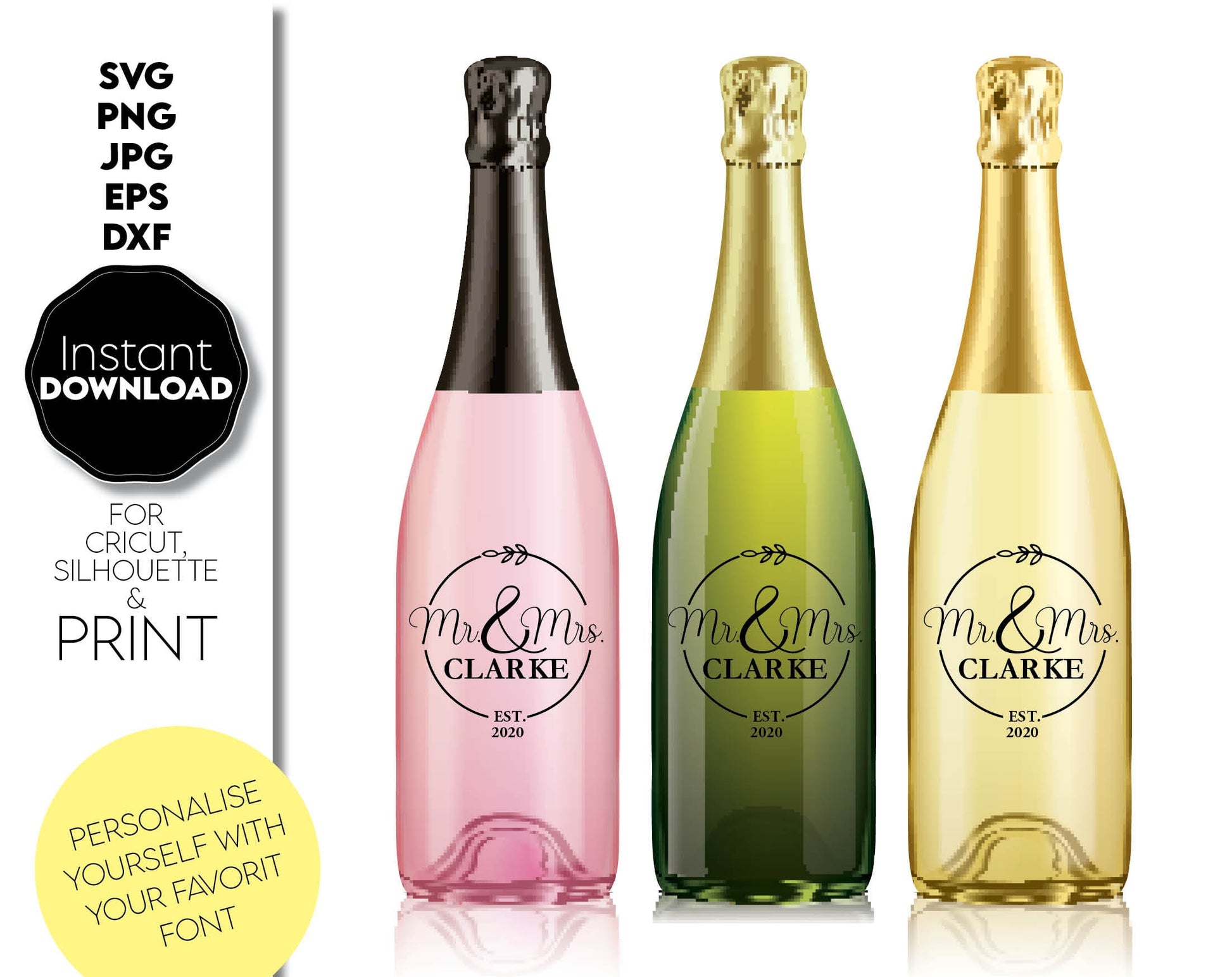 Mr and Mrs circle wedding sign design for Your gift projects for Wedding. Files allow you to use designs for engraving on glass, making shirts, tumblers with Cricut, Silhouette or other machines. Files also designed and easy to use for laser cutting.