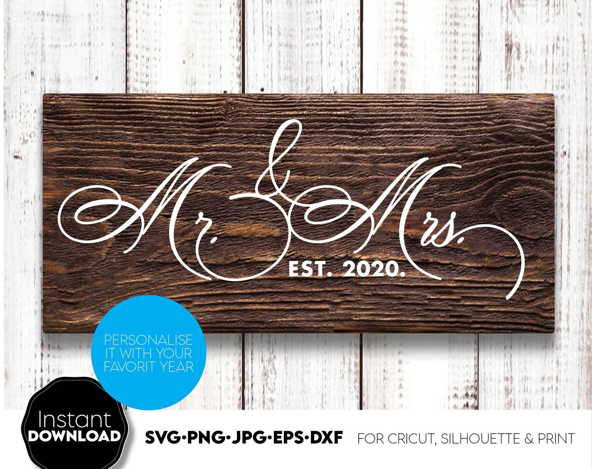 Mr. and Mrs. the design is great for wedding or wedding anniversary gifts. Use it to make personal and memorable gifts for your loved ones on special occasions. Use with vinyl or with laser cutting technology. Buy now for a good price and enjoy!