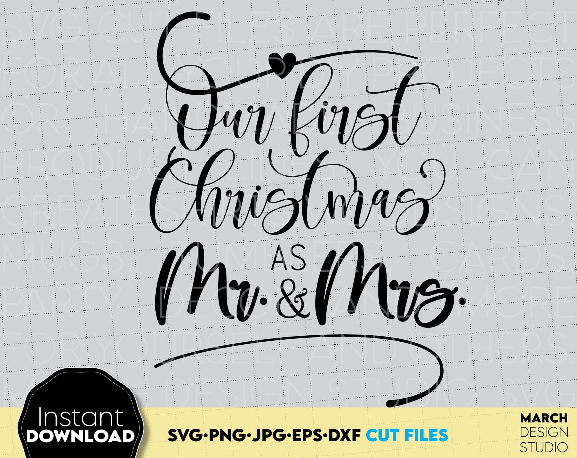 Our first Christmas as Mr. and Mrs. For Your Christmas ornaments ideas. SVG, PNG, JPG, EPS, DXF files included. Compatible with Cricut, Silhouette or other machines. Cut from vinyl, use for sublimation or laser cut projects. Buy now for a good price!