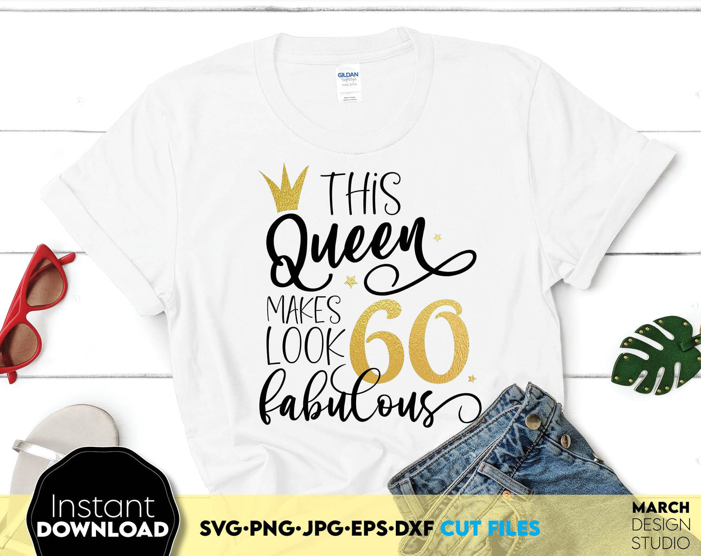 60th Birthday Queen and fabulous design for Your 60th Birthday gift Project. Cut from vinyl or use as sublimation file. Golden design is royal and beautiful. Compatible with Cricut, Silhouette or more. Buy now for a good price and enjoy!