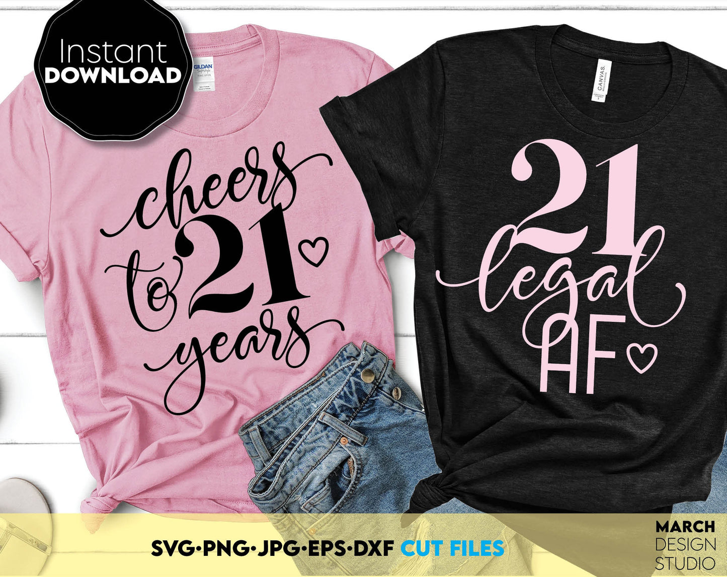 Legal Af Twenty One Birthday Shirt design. SVG PNG JPG EPS DXF files included. Compatible with Cricut, Silhouette or other equipment. Cut from vinyl, use for sublimation or laser cut or grave projects. Buy now for a good price and enjoy! Legal 21st.