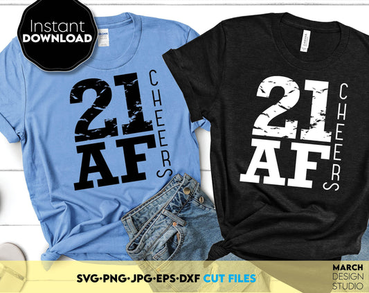 Legal Af Twenty One Birthday Shirt design. SVG PNG JPG EPS DXF files included. Compatible with Cricut, Silhouette or other equipment. Cut from vinyl, use for sublimation or laser cut or grave projects. Buy now for a good price and enjoy! Legal 21st.