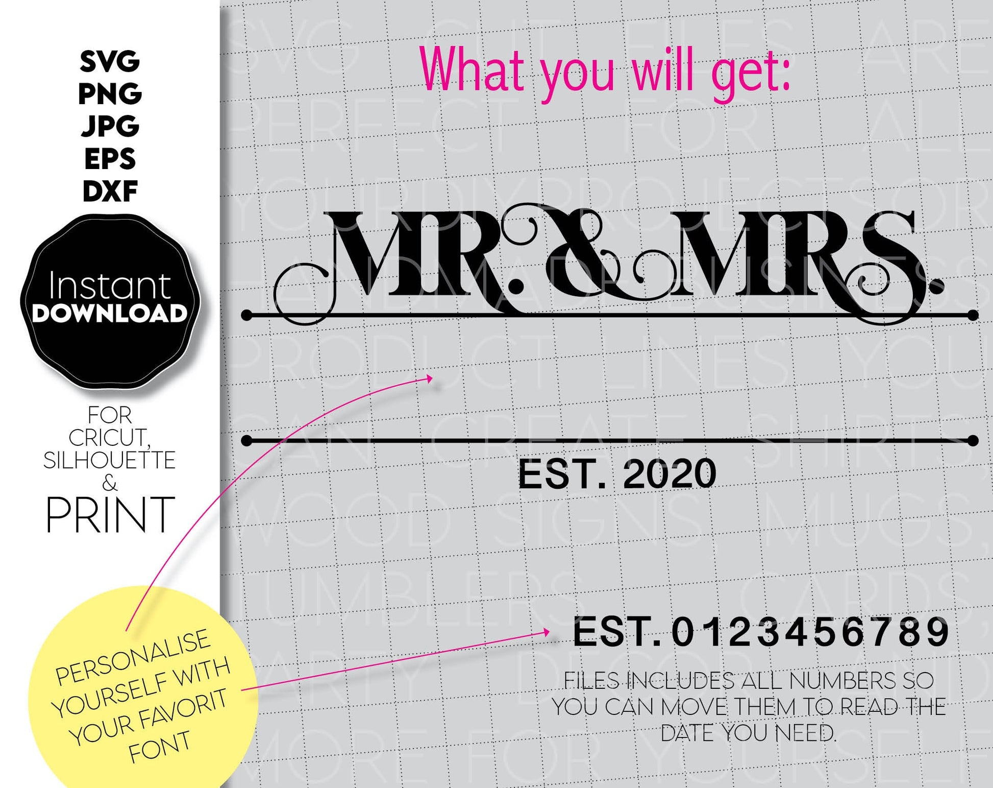 Mr and Mrs Est 2024 Svg Png - Mr Mrs Est Svg Png - mr mrs svg - split wedding family monogram - Just Married svg files for cricut svg