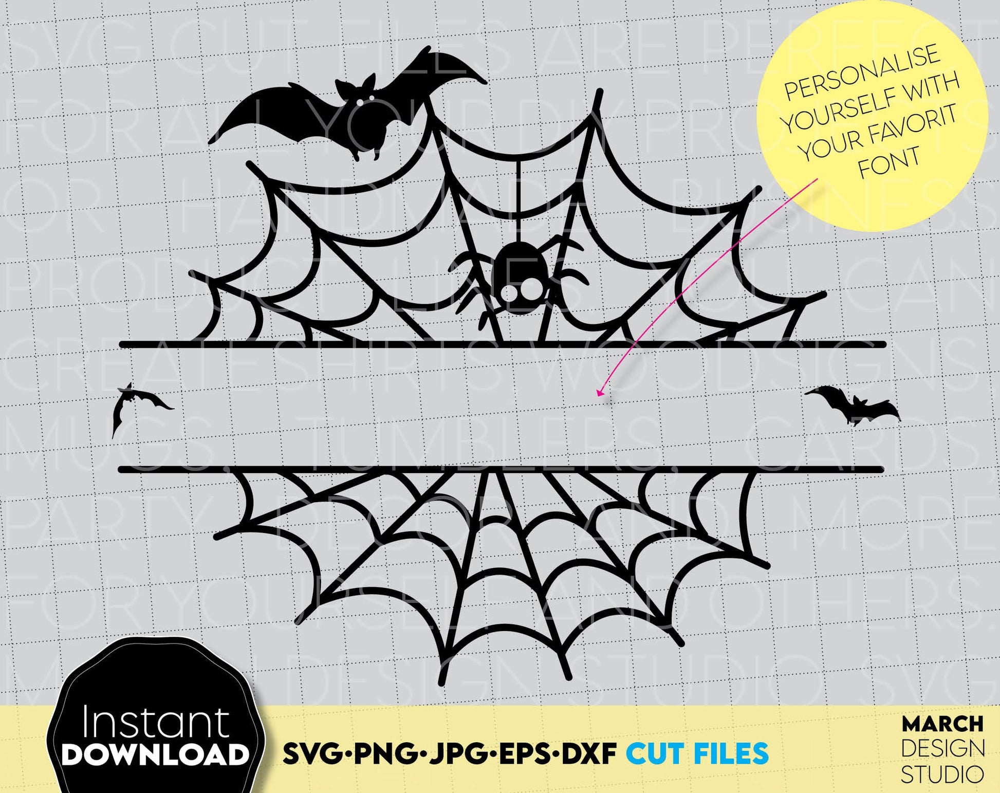 Funny Halloween sign with spider and split cobweb for Your Halloween welcome round hanger or porch sign. SVG PNG JPG EPS DXF files included. Compatible with Cricut, SIlhouette or other equipment. Cut from vinyl, use for sublimation or laser grave.