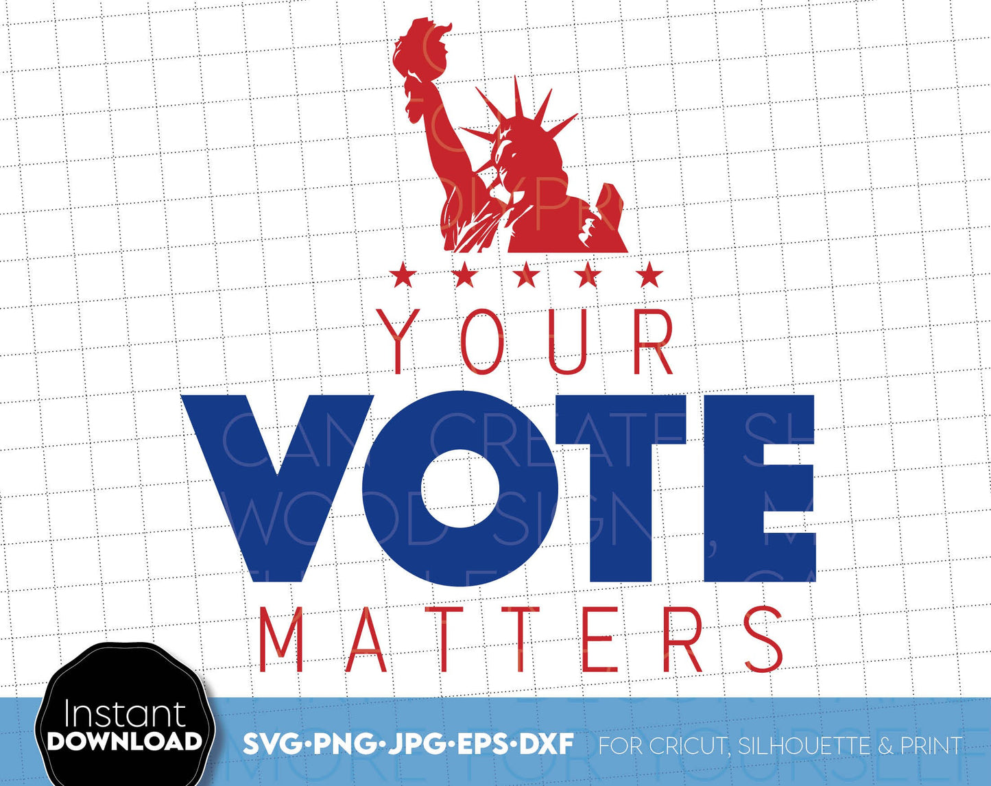 Your VOTE matters. Election Day Shirt design. SVG PNG JPG EPS DXF files included. Compatible with Cricut, Silhouette or other equipment. Cut from vinyl, use for printing, sublimation or laser cut, grave projects. Buy now for a good price and enjoy!