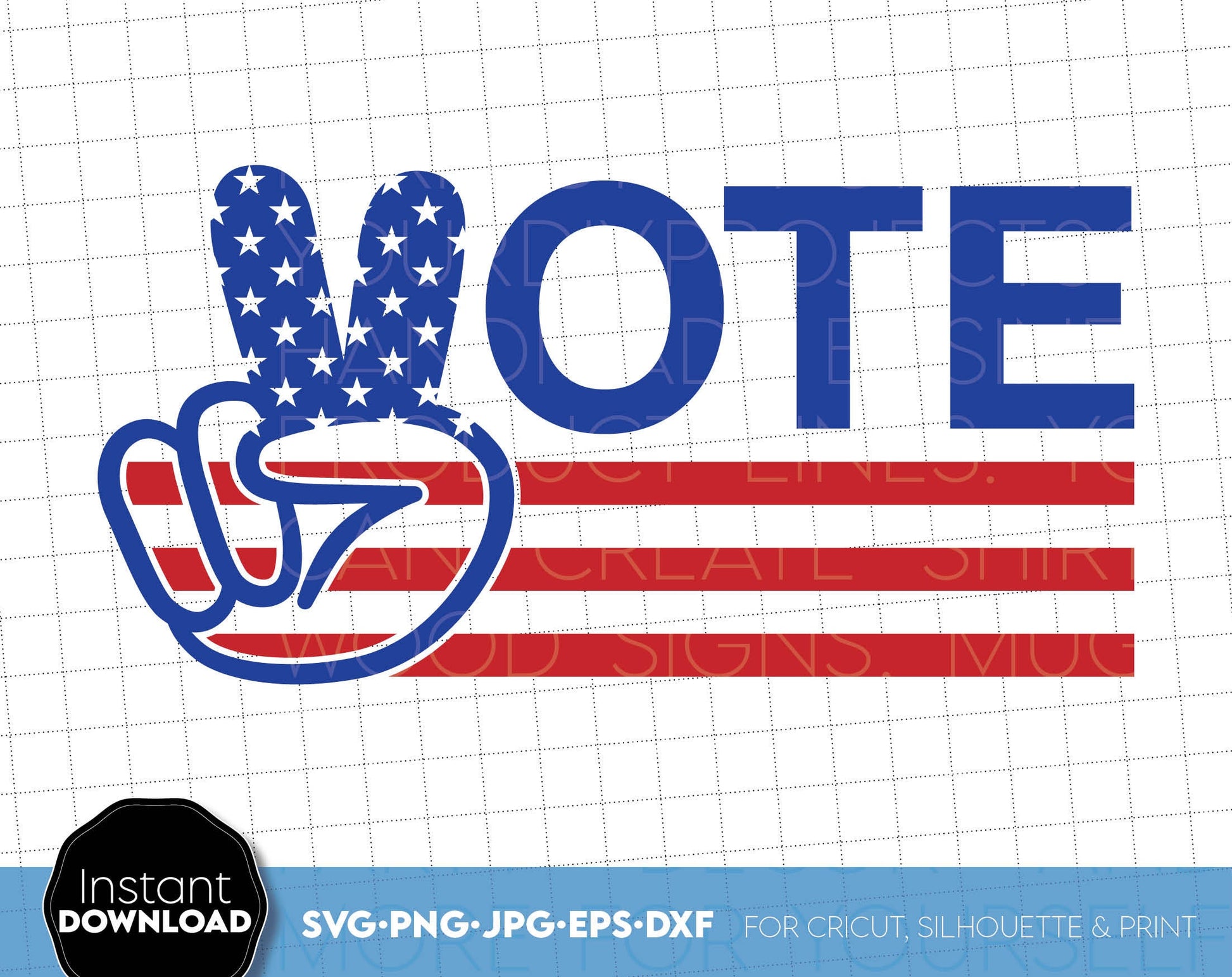 Vote - Victory - USA flag. Use for cutting form vinyl, sublimation or laser cut projects. SVG, PNG, DXF, EPS files included. Compatible with Cricut, Silhouette, Glowforge and other equipment. Buy now and enjoy!