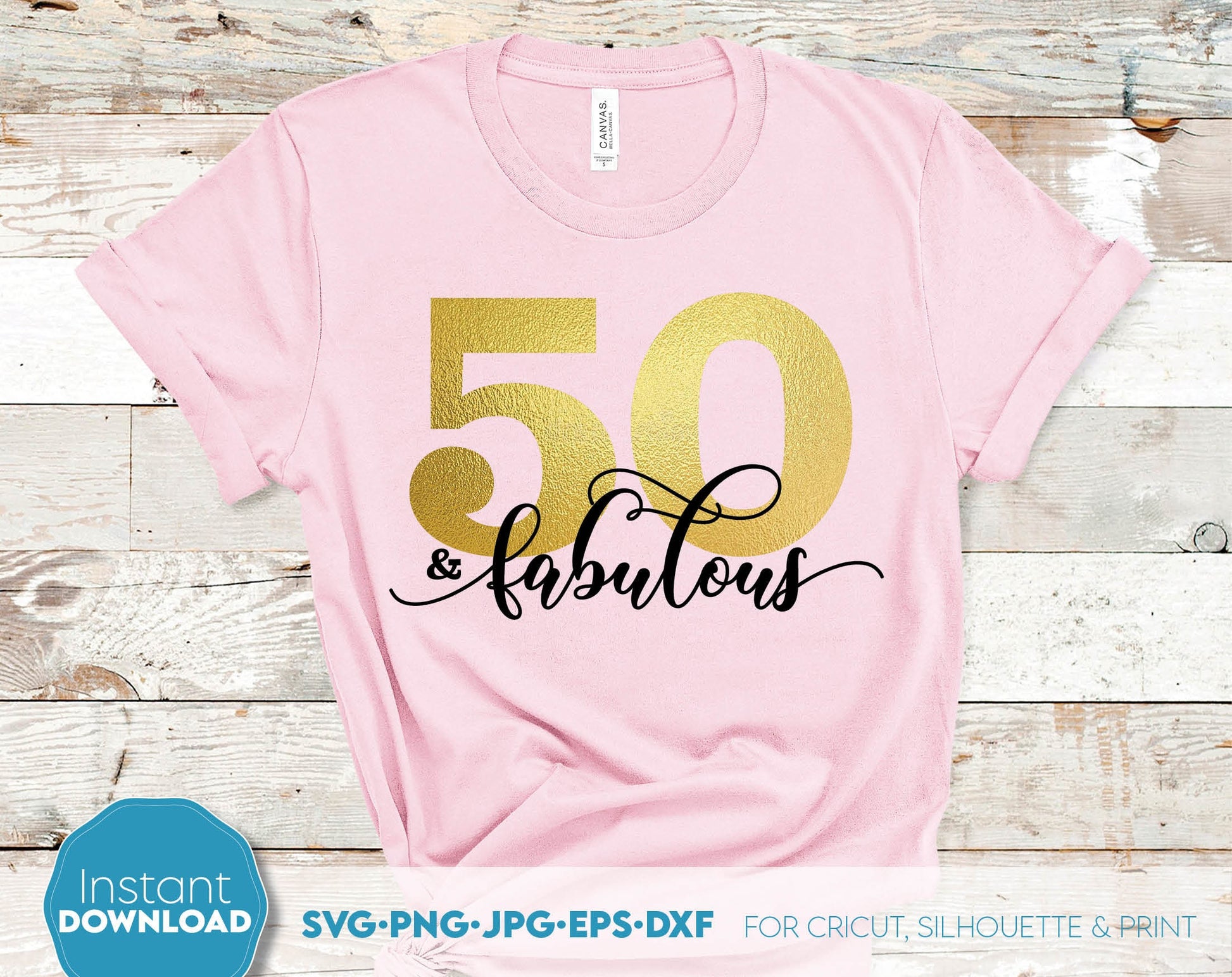 50 And Fabulous SVG is a good gift idea for Your loved ones 50th Birthday party. SVG PNG JPG EPS DXF files included. Compatible with Cricut, Silhouette or other. Cut from vinyl, use for sublimation or laser cut or grave projects. Buy now and enjoy!