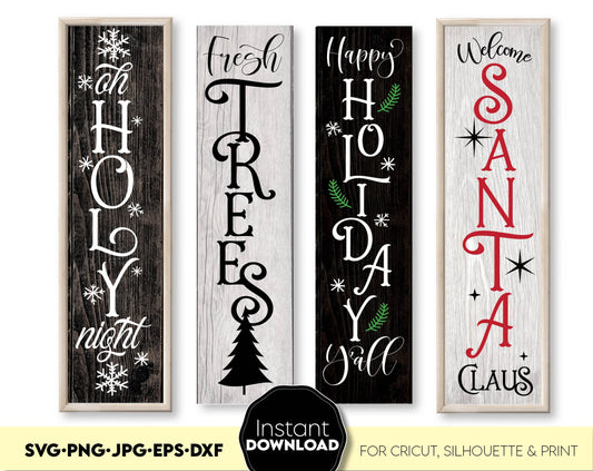 Christmas Vertical Front Porch Signs Bundle. Christmas Ornament in various fail formats allow you to use this files for any Your Christmas project. Use with Cricut, Silhouette or Glowforge equipment. Use with laser Cutting machines as well. Buy now!