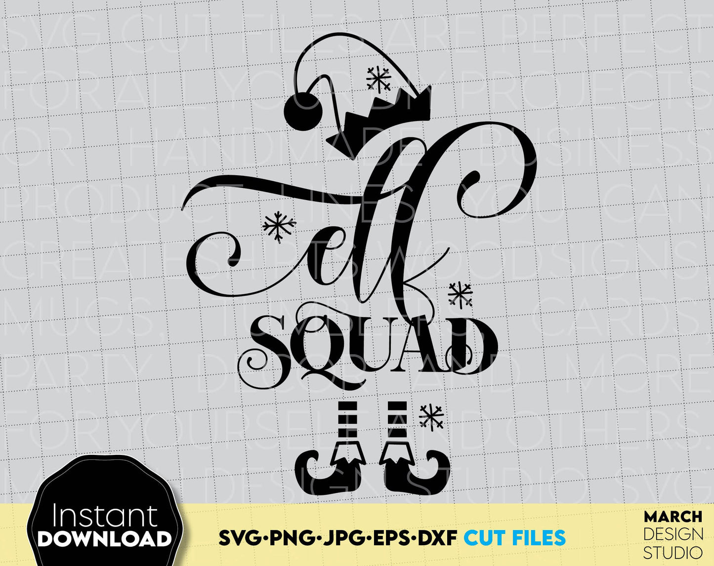 Elf Squad design is a nice for Your kids Christmas Shirt. SVG, PNG, JPG, EPS, DXF files included. Compatible with Cricut, Silhouette or other machines. Cut from vinyl, use for sublimation or laser cut projects. Buy now for a good price and enjoy!