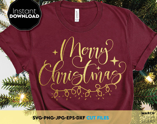 Merry Christmas lights design you can use to surprise your loved ones on Christmas. Christmas files allow you to use design for engraving on glass, making shirts, tumblers, pillows with Cricut, Silhouette or Glowforge equipment, or use as laser cut.