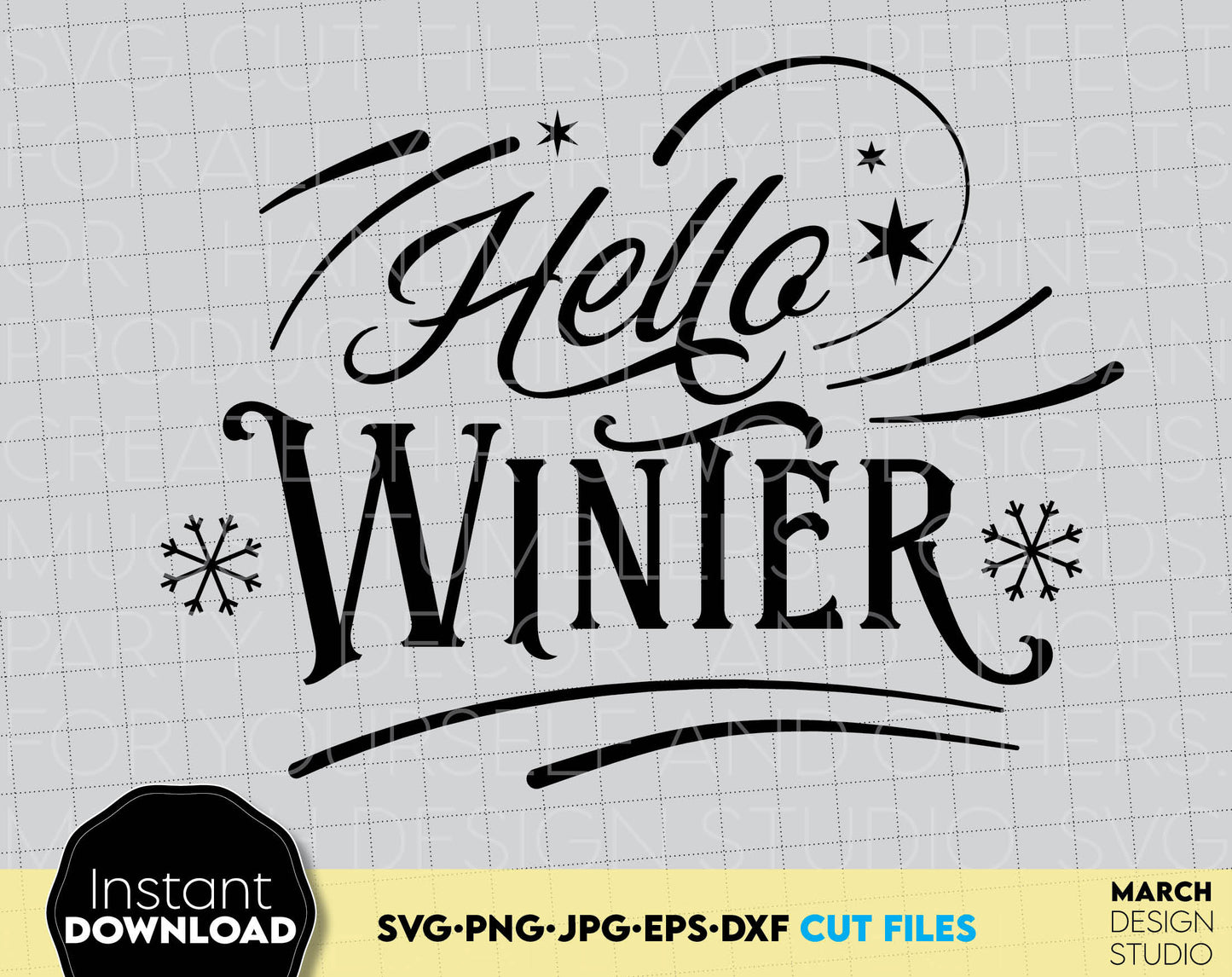 Hello winter beautiful sign for Your Christmas or New Year ornaments. Files compatible with Cricut, Silhouette, sublimation printers or other equipment. Buy now for a good price and enjoy!