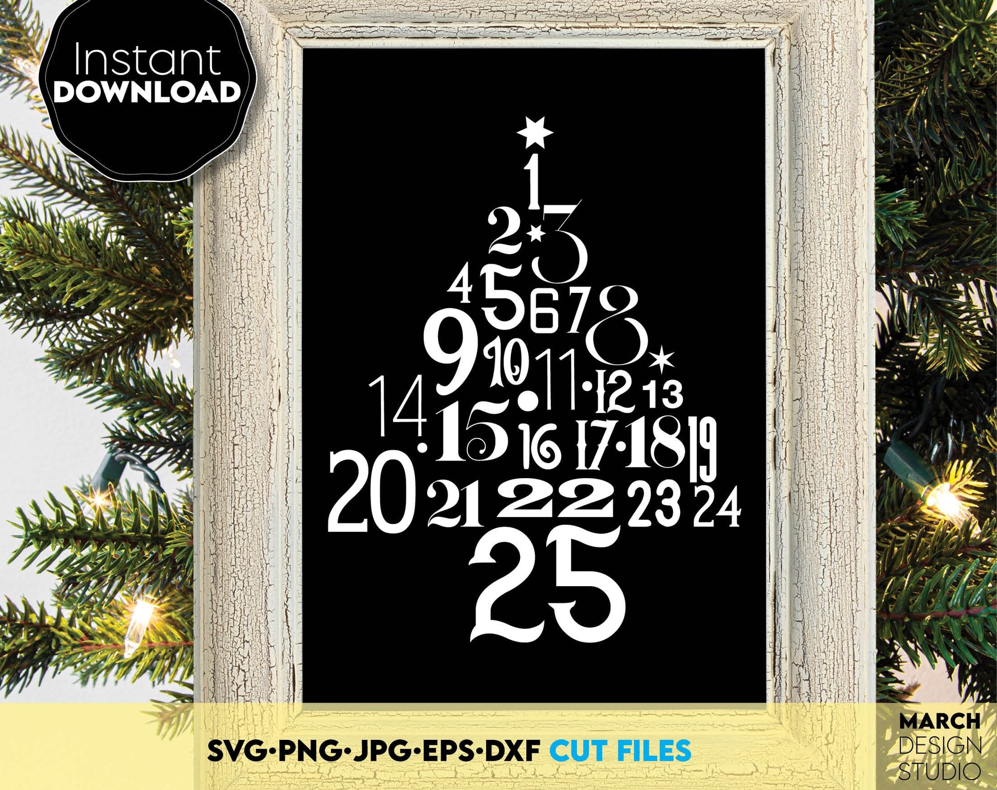 Christmas Ornaments for Your Advent Calendar. SVG PNG JOG EPS DXF files included. Compatible with Cricut, Silhouette or other equipment. Cut from vinyl, use for sublimation or laser cut / grave projects. Buy now for a good price and enjoy!