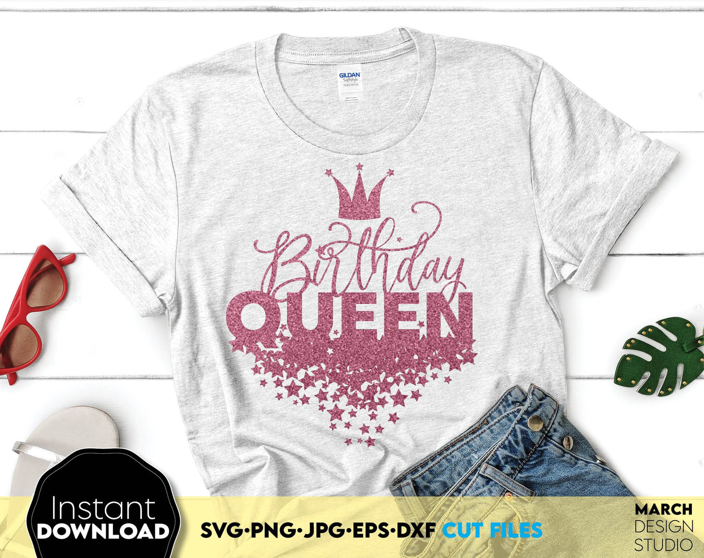 Birthday queen shirt SVG file design, you can use them to surprise and delight your loved ones on an important event in life. Files in various formats allow you to use designs for engraving on glass, making shirts with Cricut, silhouette equipment.