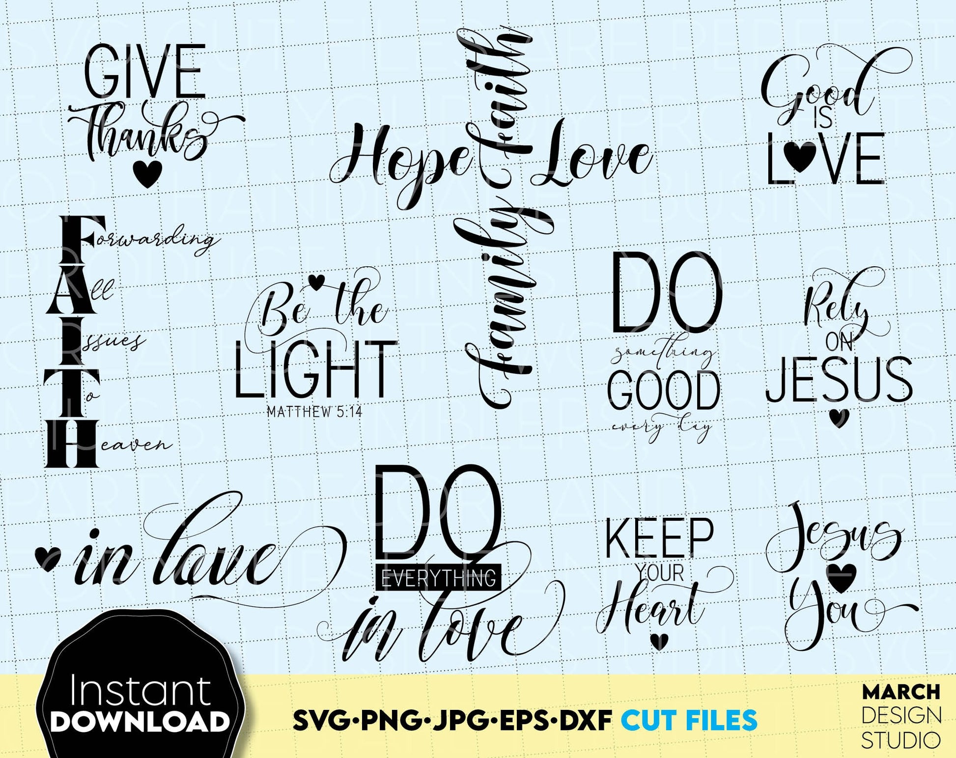 25 Christian quotes bundle. SVG, DXF. EPS, PNG, JPG files included. Use for cutting from vinyl, sublimation and laser cut projects. Compatible with Cricut, Silhouette or other machines. Buy now for a good price and enjoy!