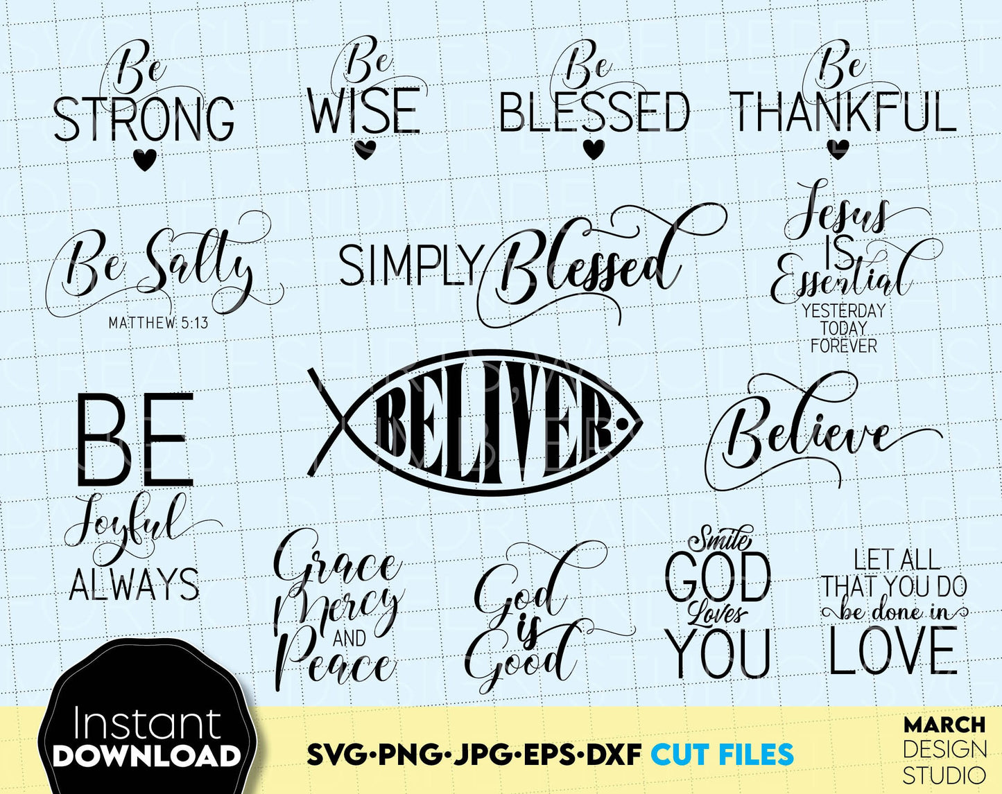 25 Christian quotes bundle. SVG, DXF. EPS, PNG, JPG files included. Use for cutting from vinyl, sublimation and laser cut projects. Compatible with Cricut, Silhouette or other machines. Buy now for a good price and enjoy!