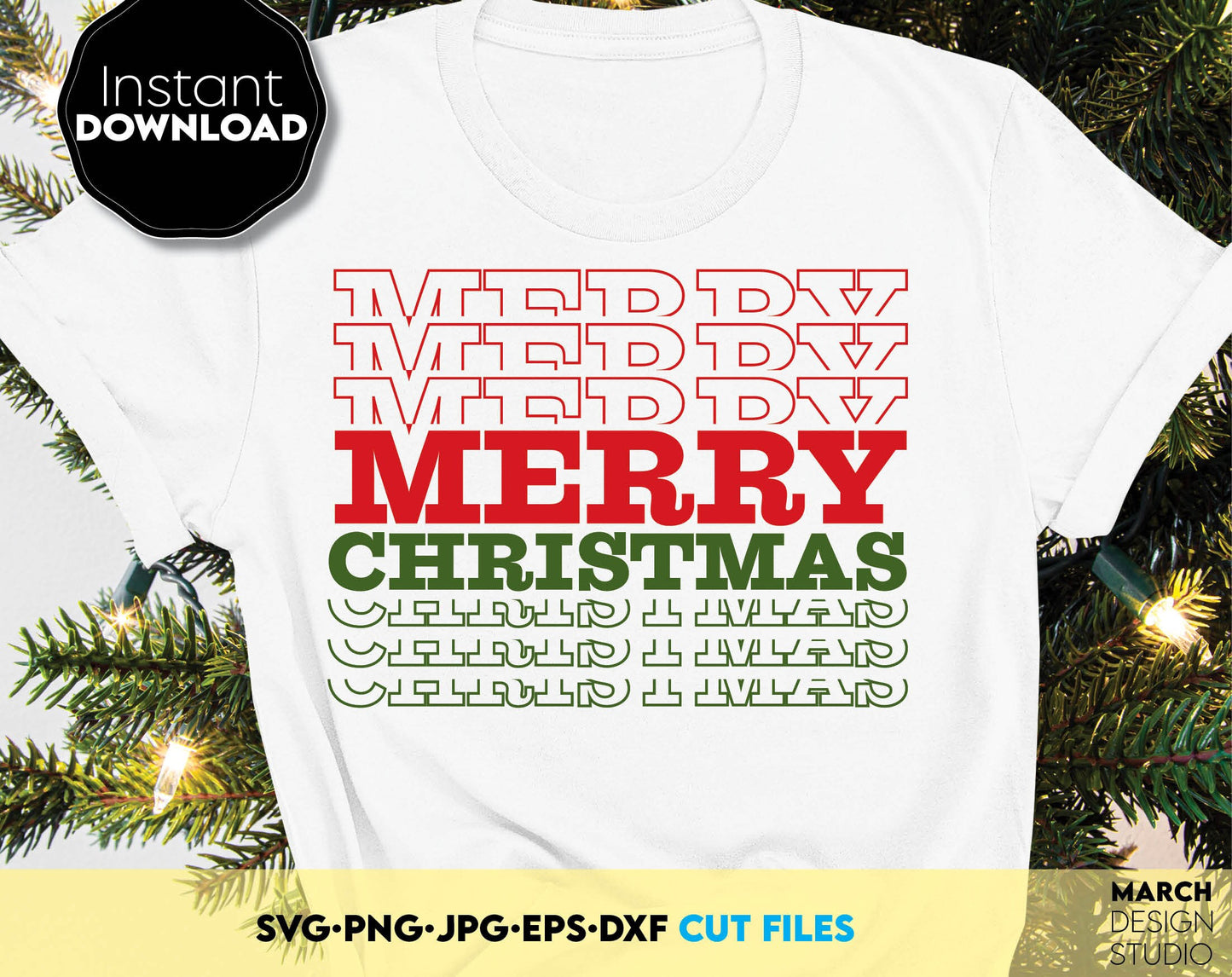 Merry Christmas Shirt Design for Christmas event. SVG PNG JPG EPS DXF files included. Compatible with Cricut, Silhouette or other equipment. Cut from vinyl, use for sublimation or laser cut / grave projects as well. Buy now for a good price and enjoy