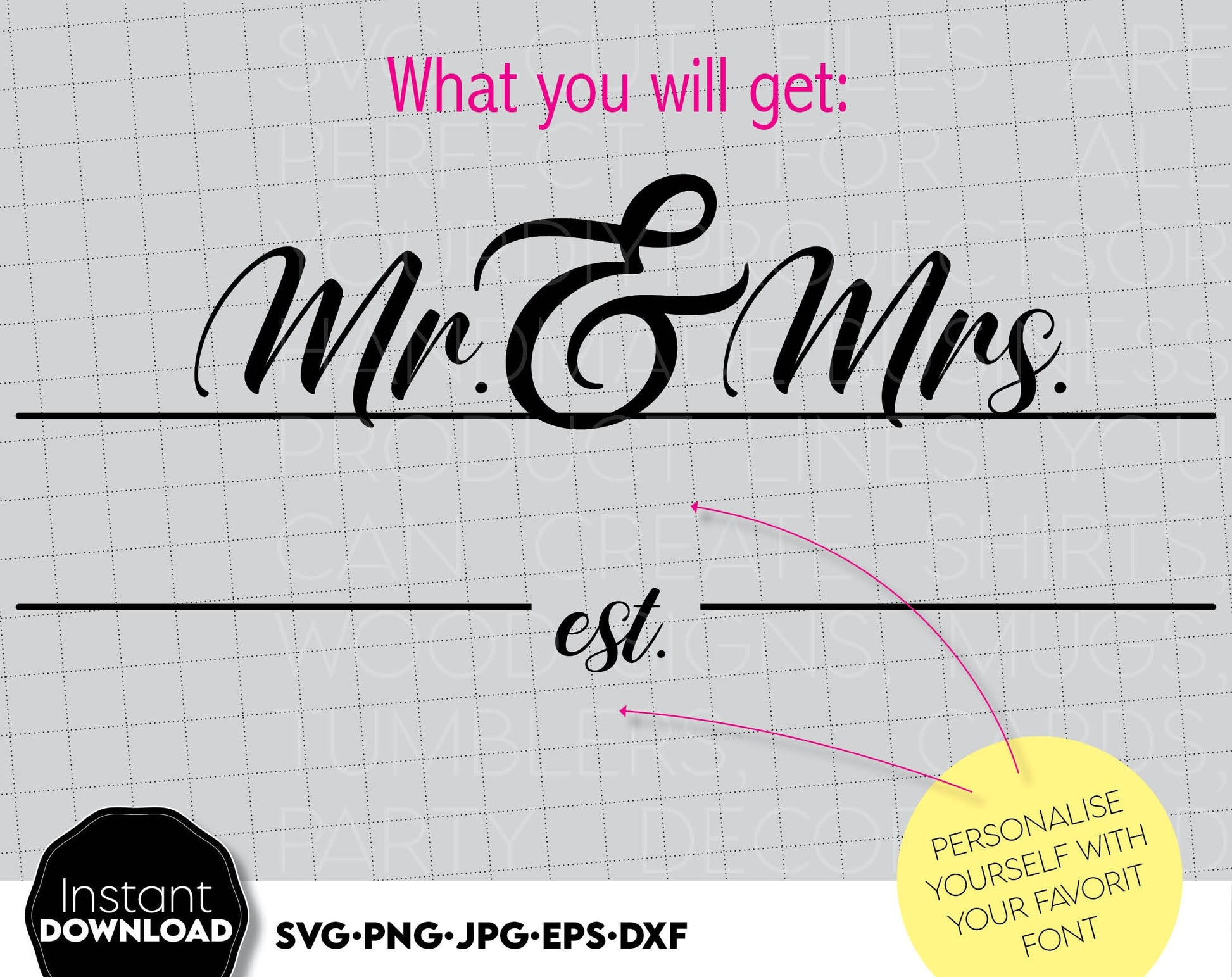 Mr. and Mrs. wedding last name split sign for Your wedding, wedding anniversary or other event. SVG PNG JPG EPS DXF files included. Compatible with Cricut, Silhouette or other equipment. Cut from vinyl, sublimation or laser cut or grave projects!