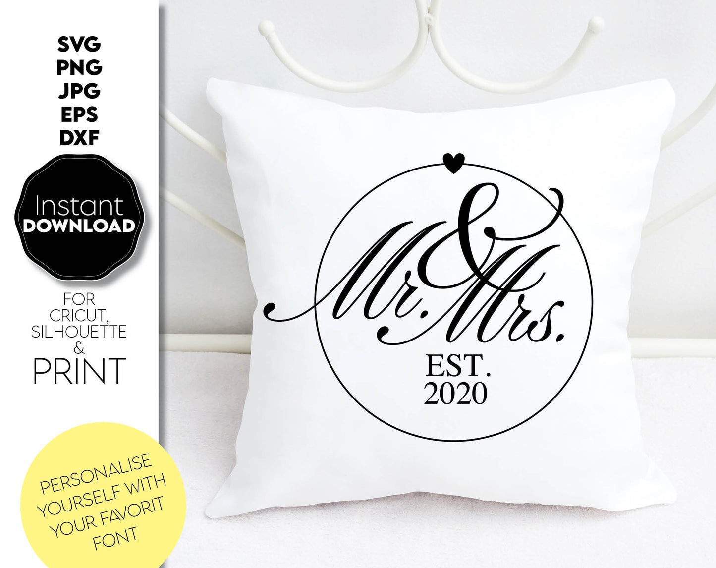 These Mr and Mrs SVG file design you can use them to surprise and delight your loved ones in an important event in life.
Mr. and Mrs. SVG is great and thoughtful gifts for weddings, wedding anniversaries. Compatible with Cricut and other machines.