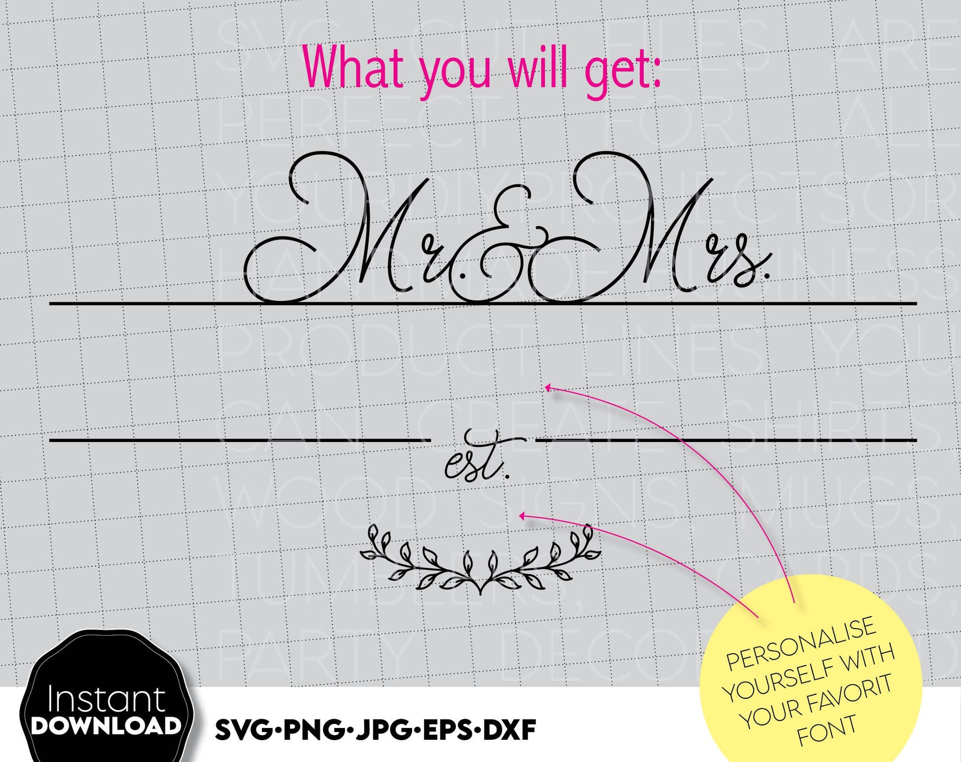 These split Mr and Mrs wedding monogram file design you can use them to surprise and delight your loved ones in an important event in life. These Last Name Monogram is great and thoughtful gifts for weddings, wedding anniversaries. Buy now and enjoy!