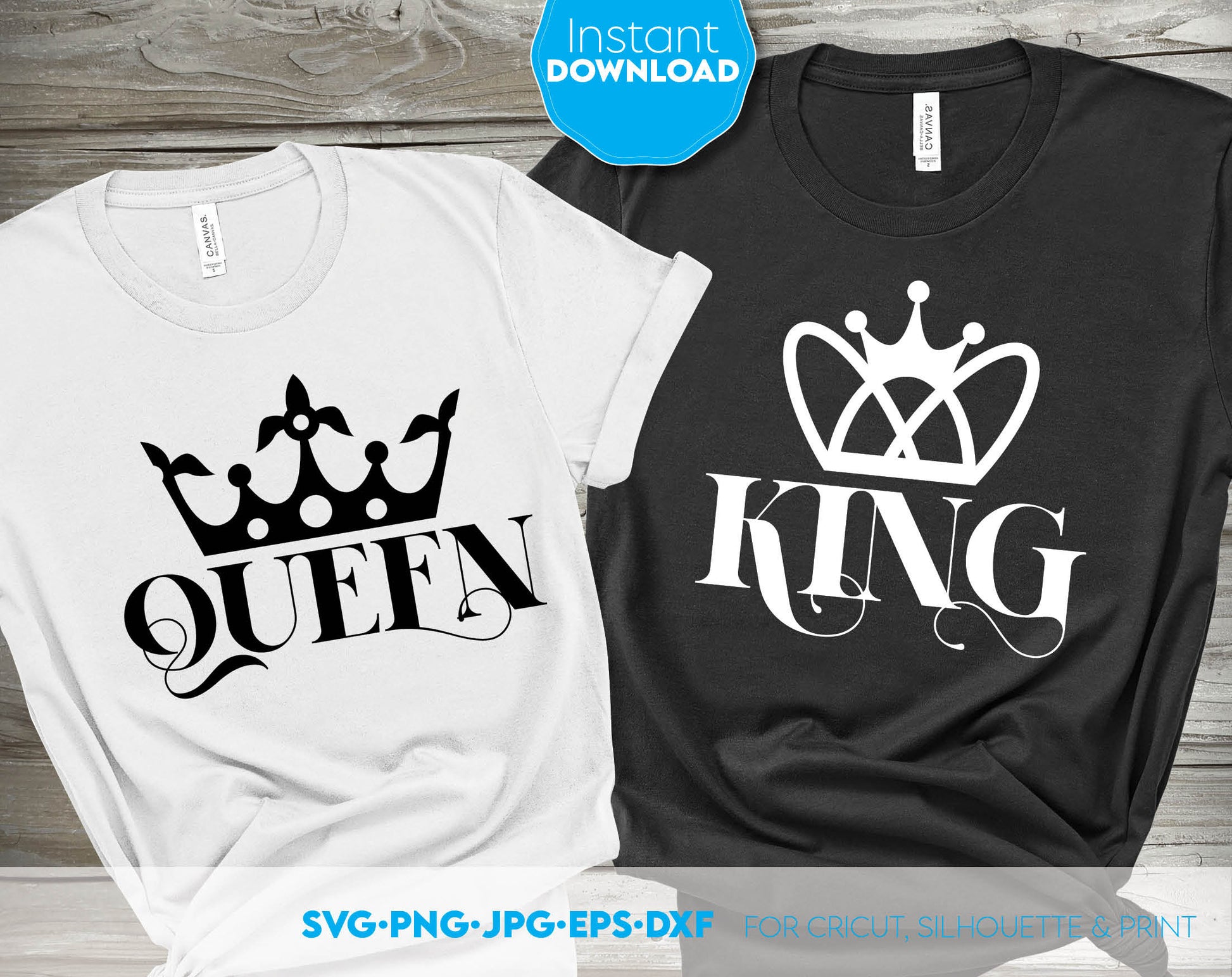 King and Queen Couple Shirts designs, you can use them to surprise and delight your loved ones in an important event.
King and Queen files allow you to use designs for your projects with Cricut, Silhouette or use as laser cut files. Buy now and enjoy