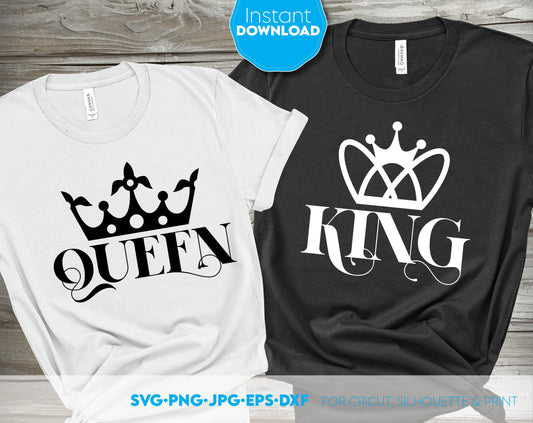 King and Queen Couple Shirts designs, you can use them to surprise and delight your loved ones in an important event.
King and Queen files allow you to use designs for your projects with Cricut, Silhouette or use as laser cut files. Buy now and enjoy