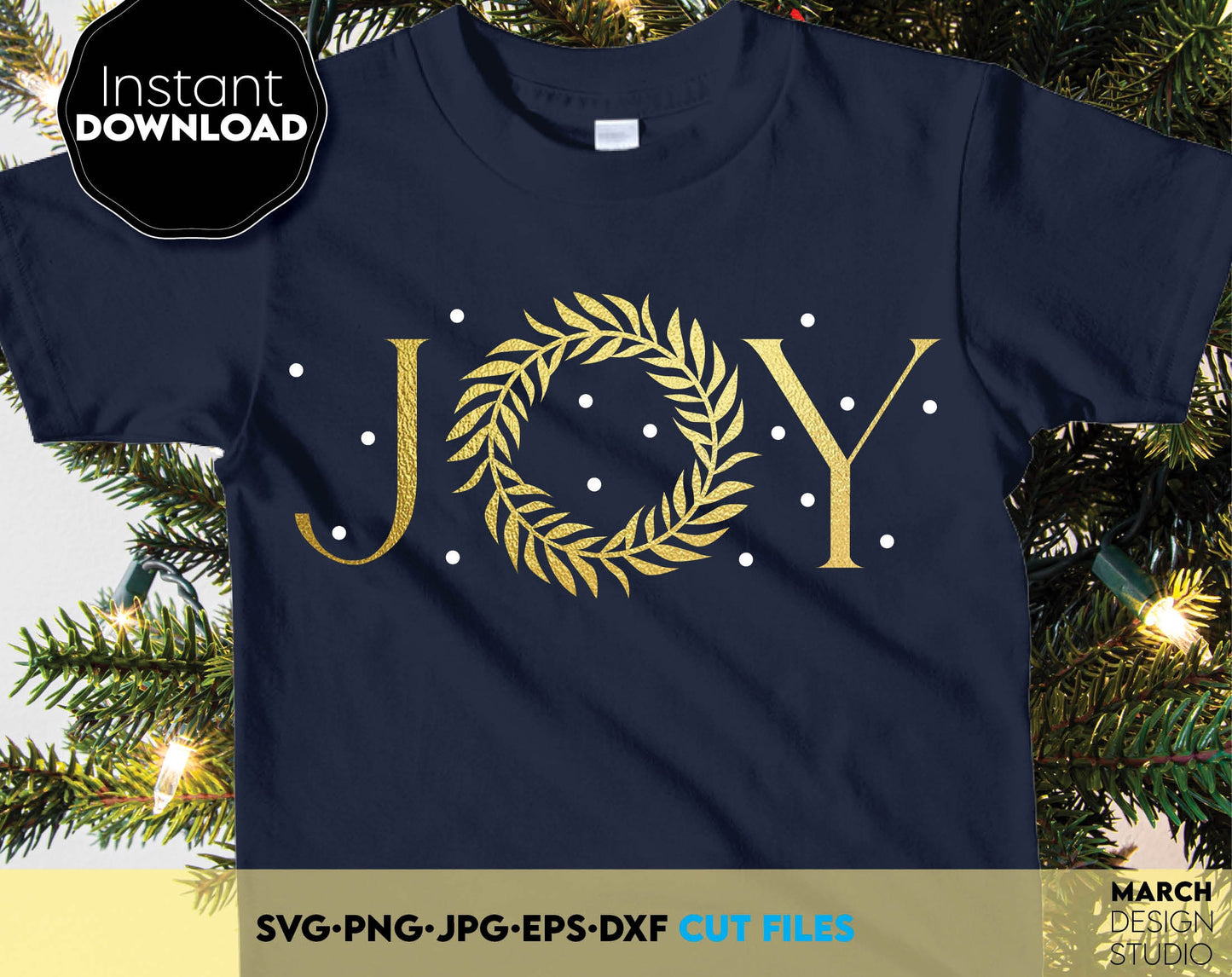 Christmas JOY Shirt Design. Christmas wreath design for Your Christmas Ornaments. SVG, PNG, JPG, EPS, DXF files included. Compatible with Cricut, Silhouette and other machines. Use for cutting from vinyl, sublimation or laser cut projects. Buy now!