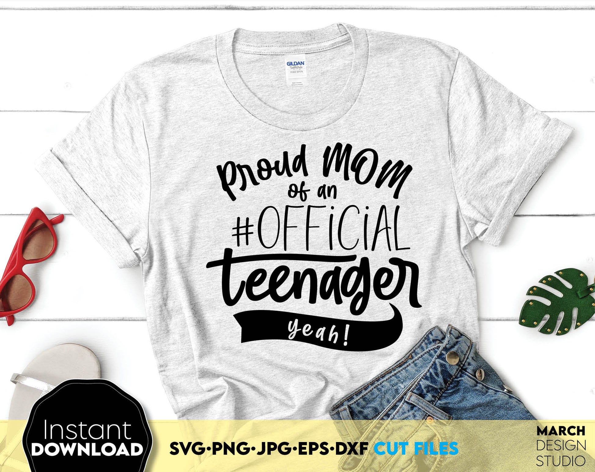 Proud MOM of an official teenager. Birthday Mom shirt design. Use SVG for vinyl cutting, PNG for sublimation or DXF for laser cut / grave projects. Compatible with Cricut, Silhouette or other equipment. Buy now for a good price and enjoy!