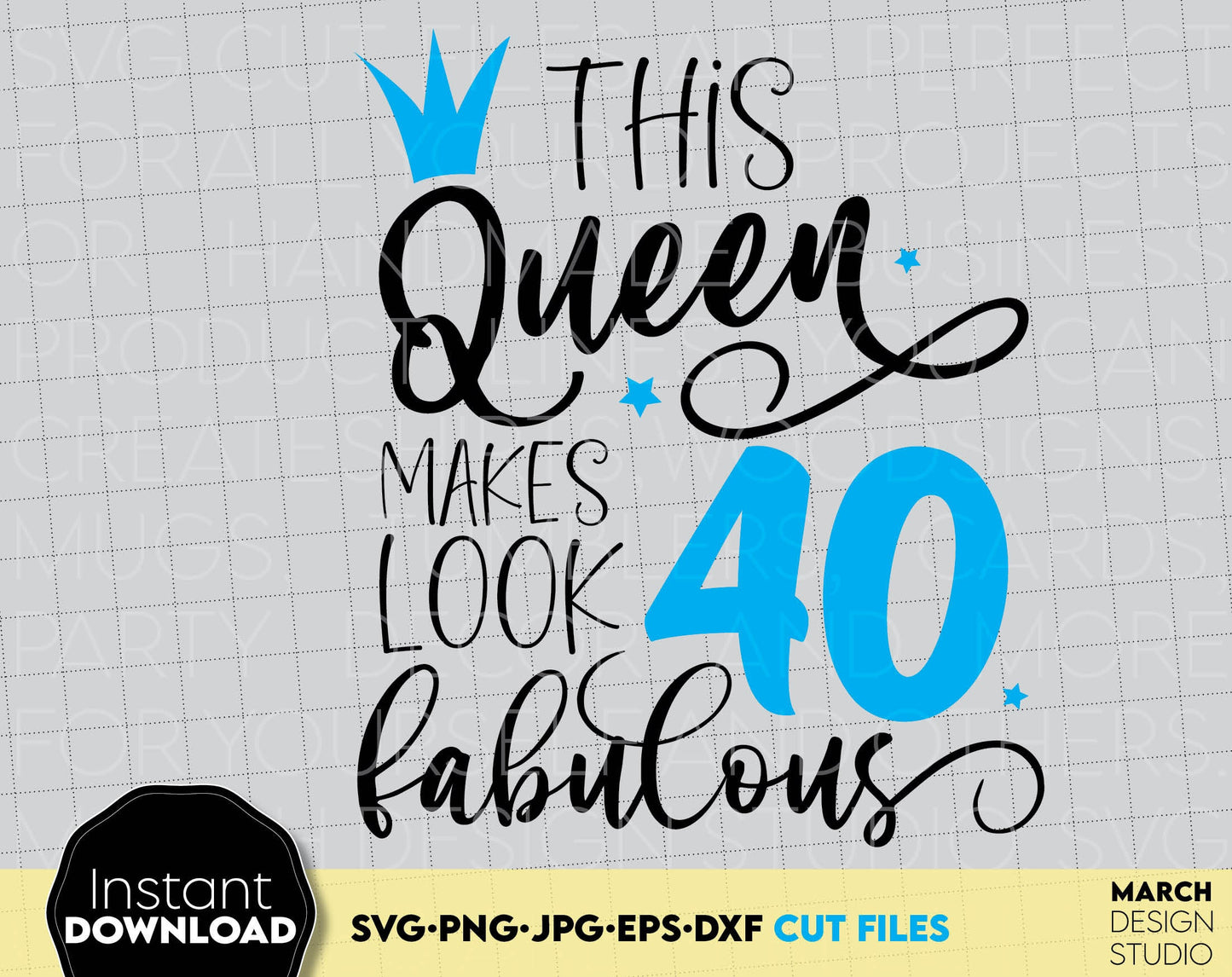 This Queen Make Looks 40 and Fabulous Birthday shirt design. SVG, PNG, JPG, EPS and DXF files included. Compatible with Cricut, Silhouette and others machines. Use for sublimation or laser cut projects as well. Buy now for a good price. Enjoy!