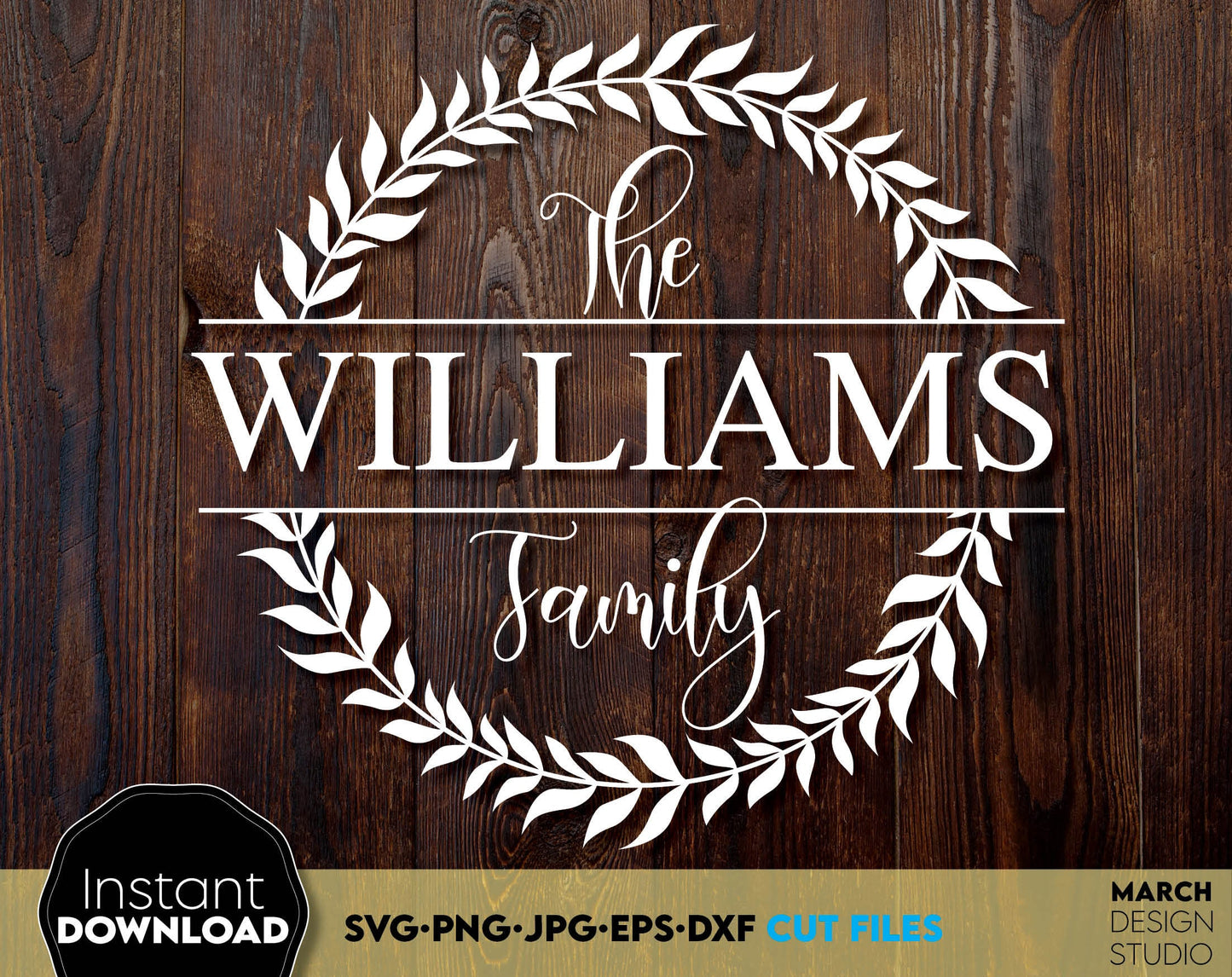 Custom Family Name Frame with Split monogram For last name. SVG PNG JPG EPS DXF files included. Compatible with Cricut, Silhouette or other equipment. Cut from vinyl, use for sublimation or laser cut or grave projects. Buy now for a good price, enjoy