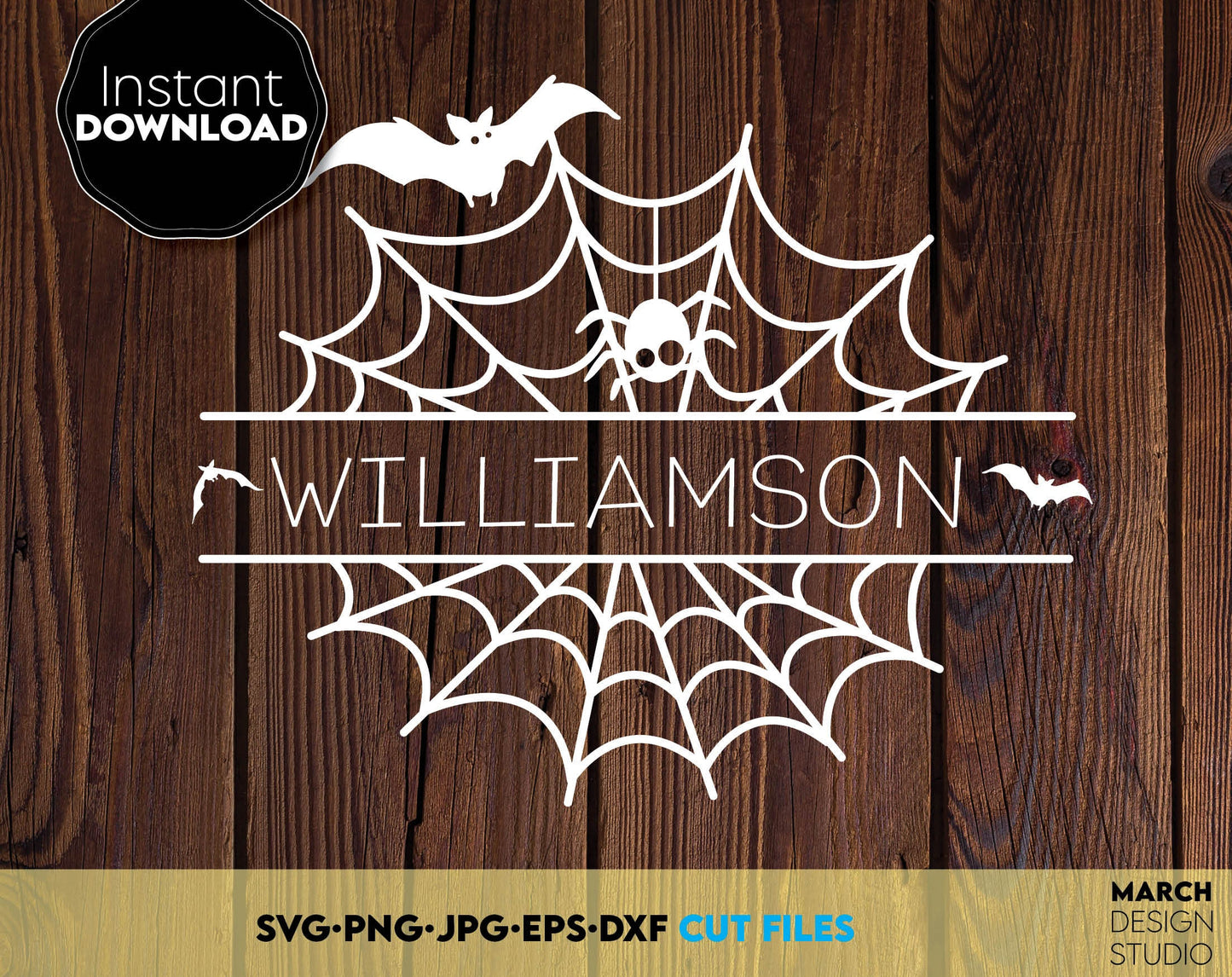 Funny Halloween sign with spider and split cobweb for Your Halloween welcome round hanger or porch sign. SVG PNG JPG EPS DXF files included. Compatible with Cricut, SIlhouette or other equipment. Cut from vinyl, use for sublimation or laser grave.