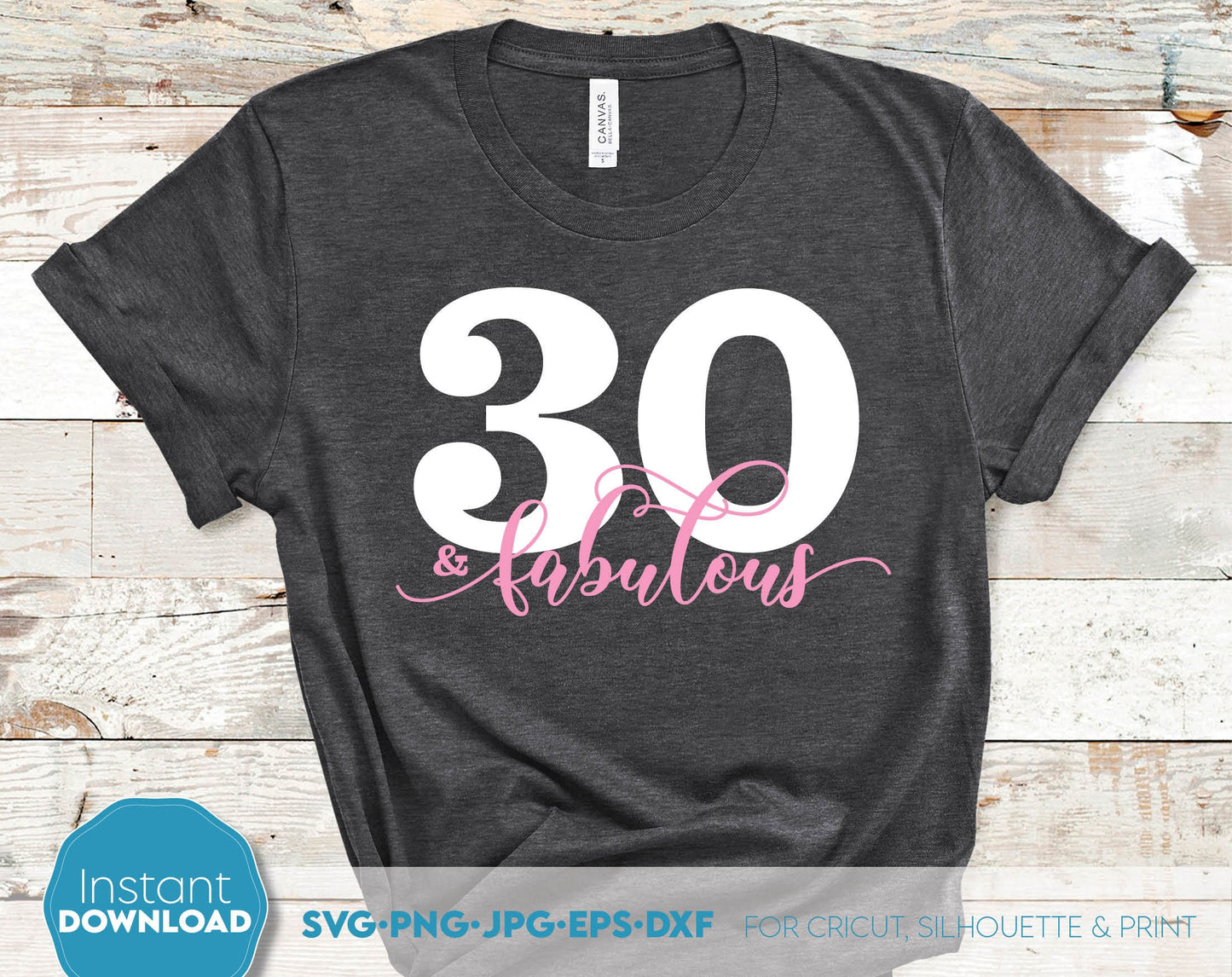 30 and fabulous design for your birthday gift or to make a holiday treat for yourself. Ability to sublimate and use with vinyl cutting machines. Great design at a great price - buy now! Use with Cricut, Silhouette and Glowforge equipment. Laser Cut.