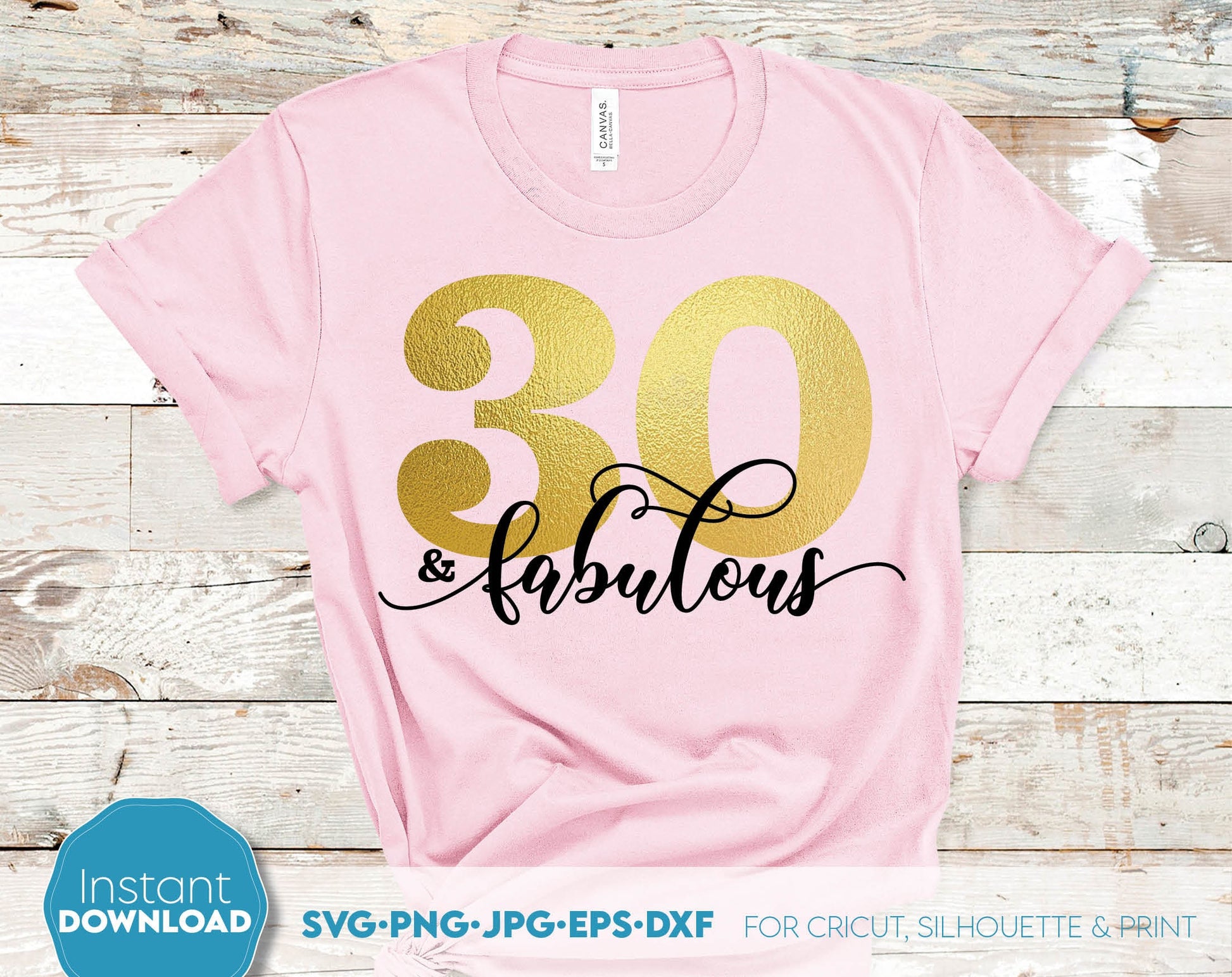 30 and fabulous design for your birthday gift or to make a holiday treat for yourself. Ability to sublimate and use with vinyl cutting machines. Great design at a great price - buy now! Use with Cricut, Silhouette and Glowforge equipment. Laser Cut.