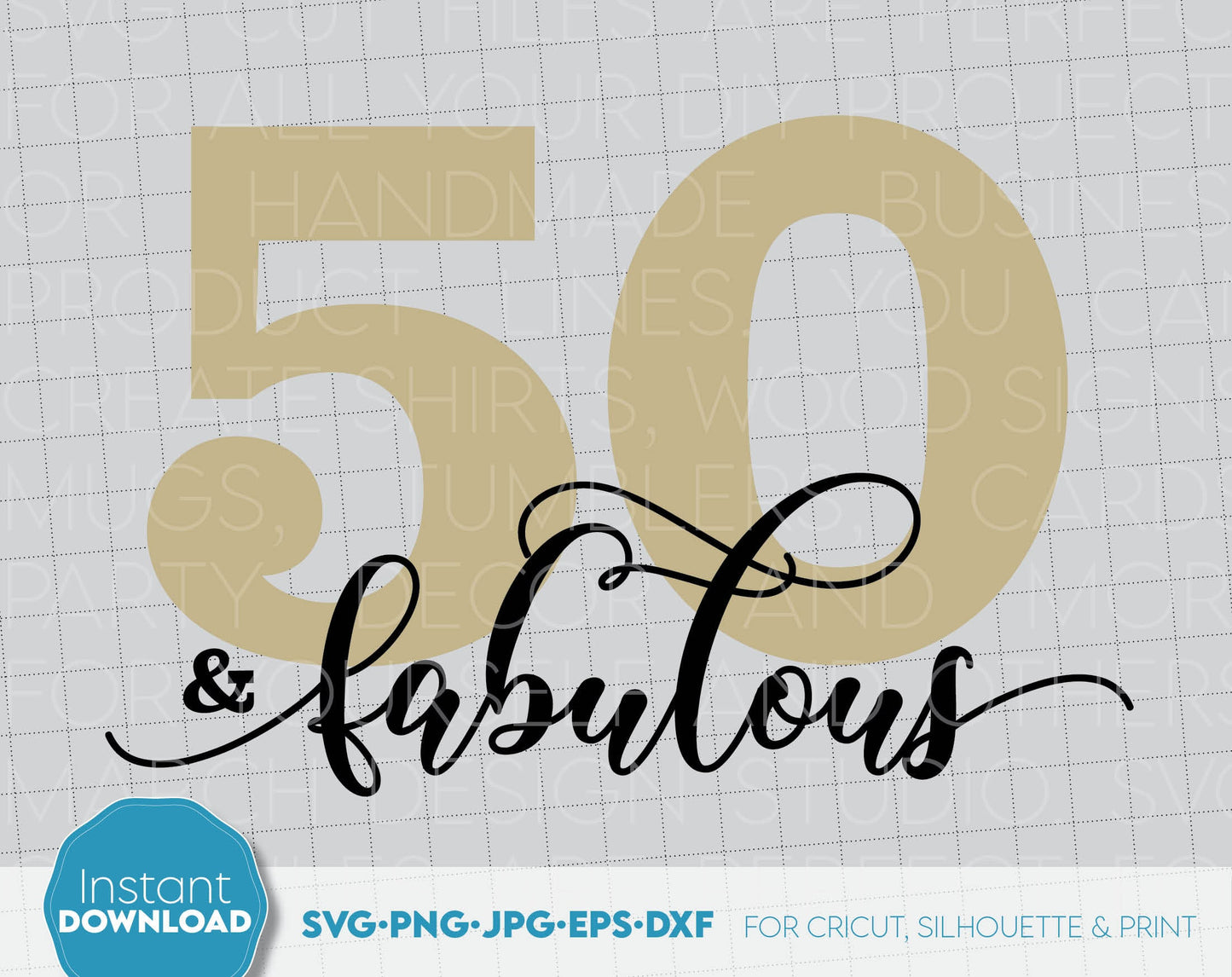 50 And Fabulous SVG is a good gift idea for Your loved ones 50th Birthday party. SVG PNG JPG EPS DXF files included. Compatible with Cricut, Silhouette or other. Cut from vinyl, use for sublimation or laser cut or grave projects. Buy now and enjoy!