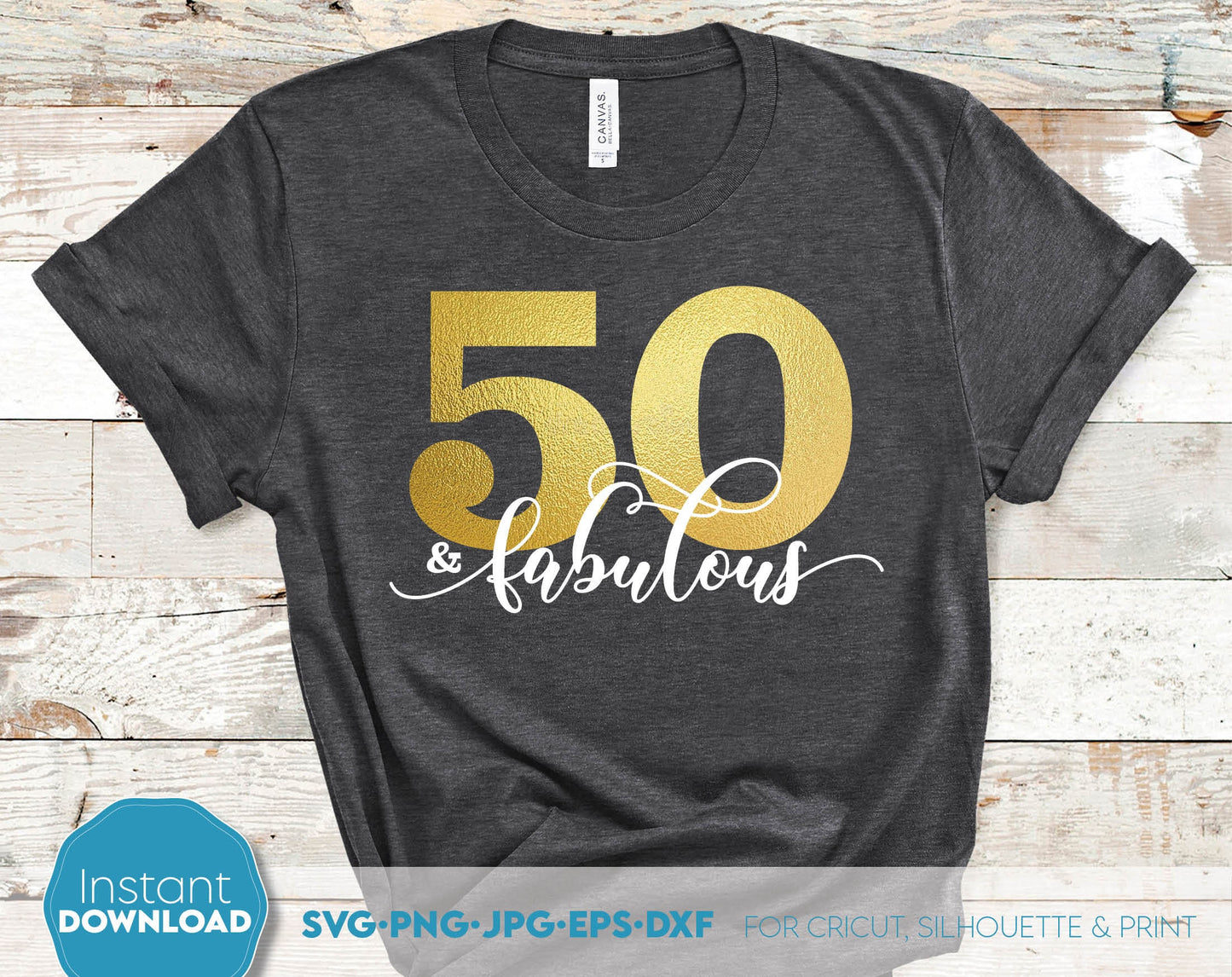 50 And Fabulous SVG is a good gift idea for Your loved ones 50th Birthday party. SVG PNG JPG EPS DXF files included. Compatible with Cricut, Silhouette or other. Cut from vinyl, use for sublimation or laser cut or grave projects. Buy now and enjoy!