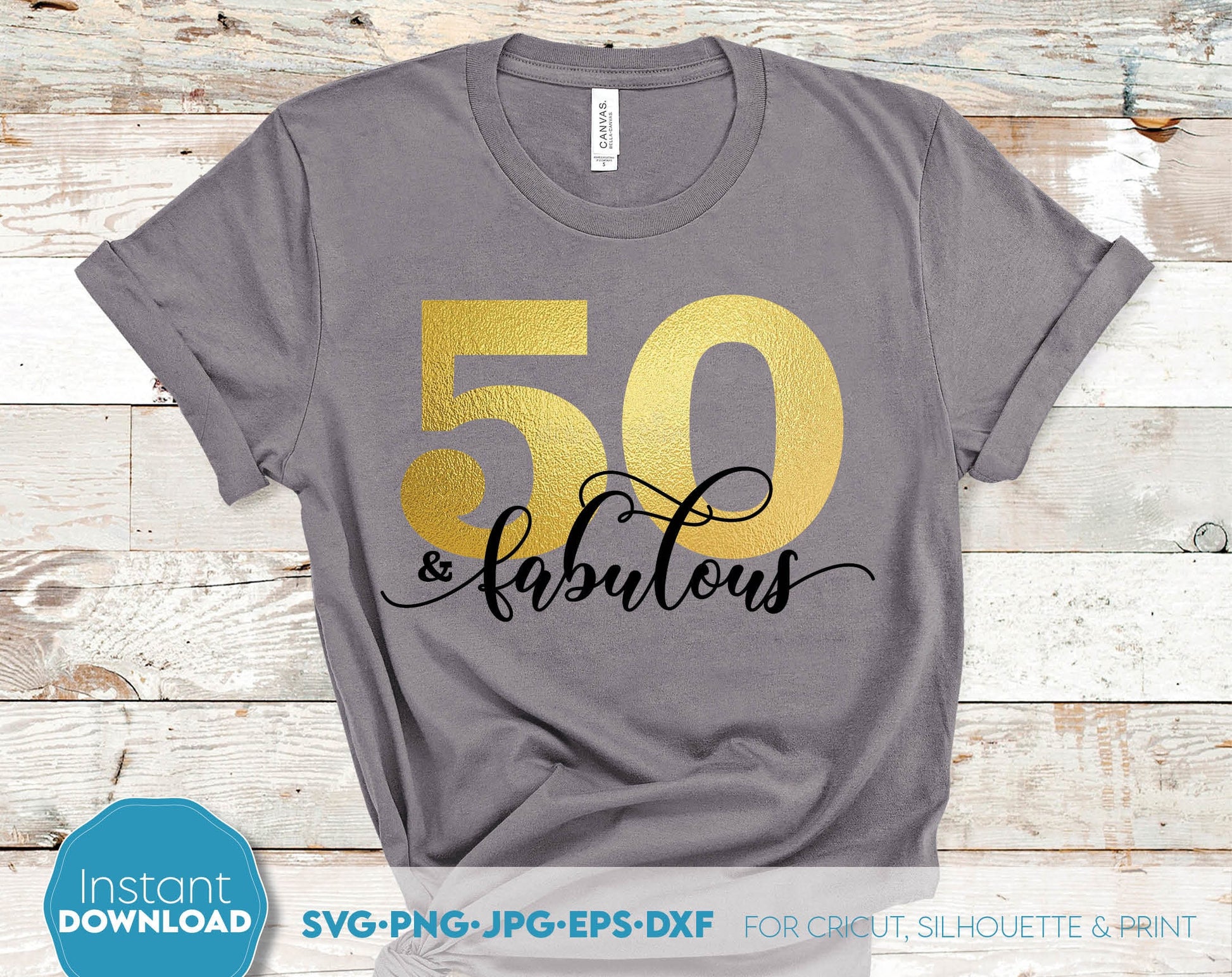 50 And Fabulous SVG is a good gift idea for Your loved ones 50th Birthday party. SVG PNG JPG EPS DXF files included. Compatible with Cricut, Silhouette or other. Cut from vinyl, use for sublimation or laser cut or grave projects. Buy now and enjoy!