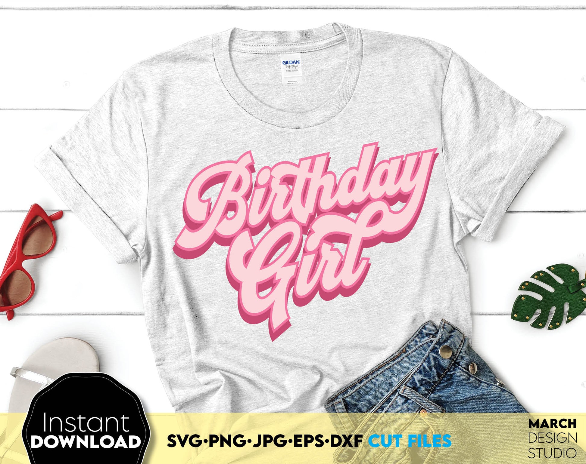 Pink Birthday Girls shirt or other gift ideas. SVG PNG JPG EPS DXF files included. Cut from vinyl, use for sublimation or laser cut or grave projects. Compatible with Cricut, Silhouette or other equipment. Buy now for a good price and enjoy!