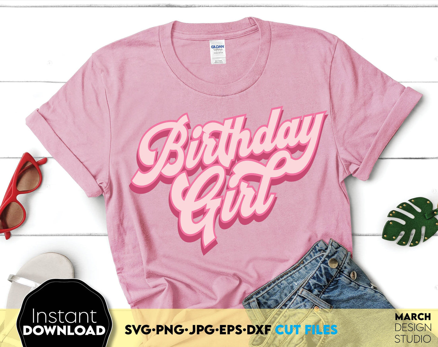 Pink Birthday Girls shirt or other gift ideas. SVG PNG JPG EPS DXF files included. Cut from vinyl, use for sublimation or laser cut or grave projects. Compatible with Cricut, Silhouette or other equipment. Buy now for a good price and enjoy!