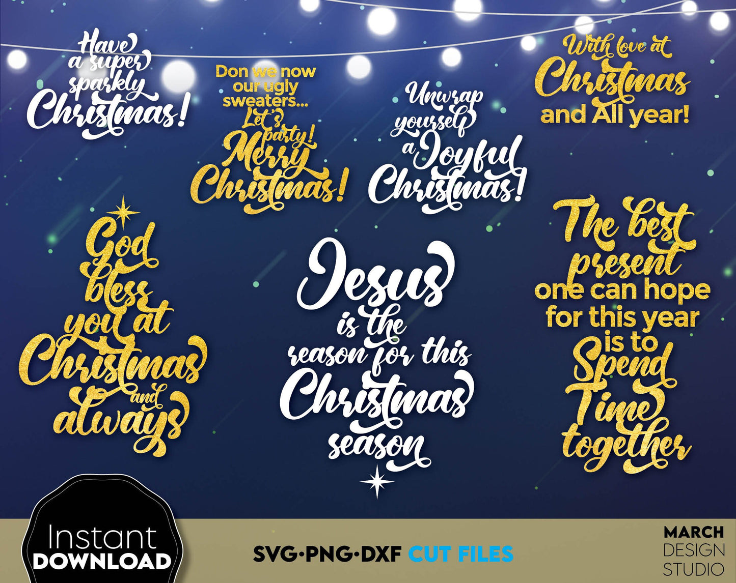 Christian Christmas Saying Bundle. Design you can use to surprise and delight your loved ones on Christmas. Christmas Ornament in various fail formats allow you to use this files for any Your Christmas project. Use with laser Cutting machines as well