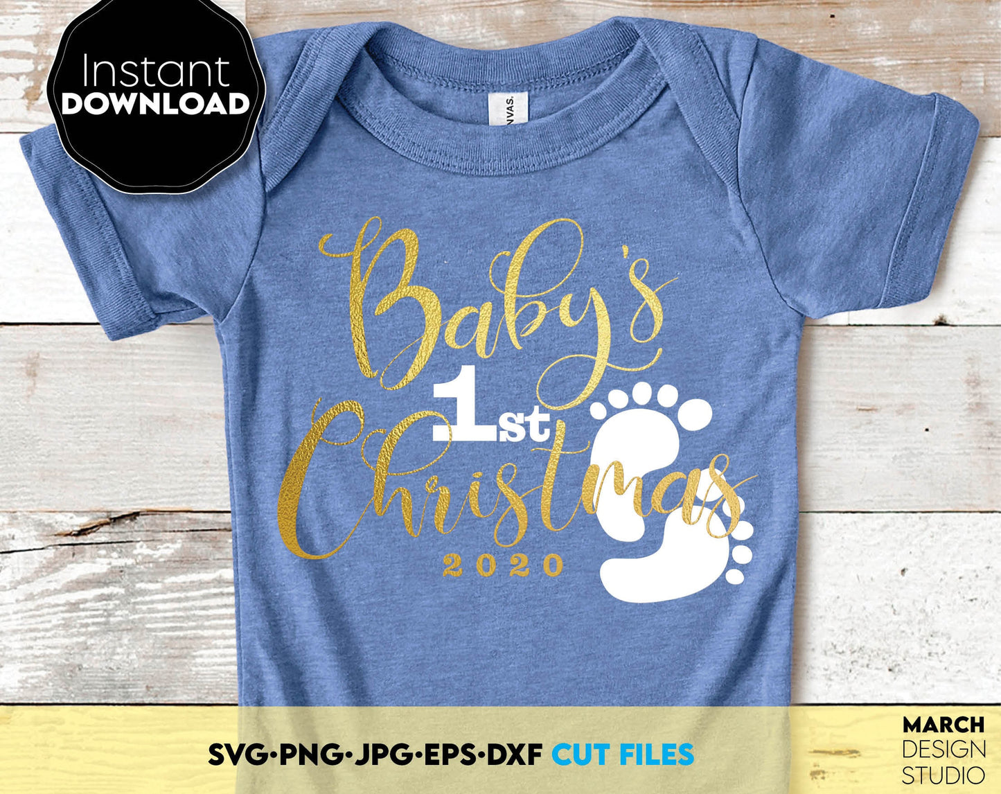 Baby`s 1st Christmas shirt design. Popular file formats included. Use for cutting from vinyl, use for sublimation as well. Buy now for a good price and enjoy!