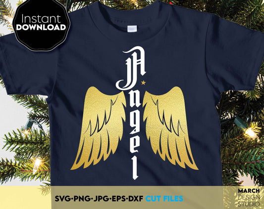 New Years Eve Family Shirt Design with angel wings you can use to surprise and delight your loved ones on Christmas - make matching shirts. Use with Cricut, Silhouette or Glowforge equipment. Use with laser Cutting machines as well. Buy now and enjoy