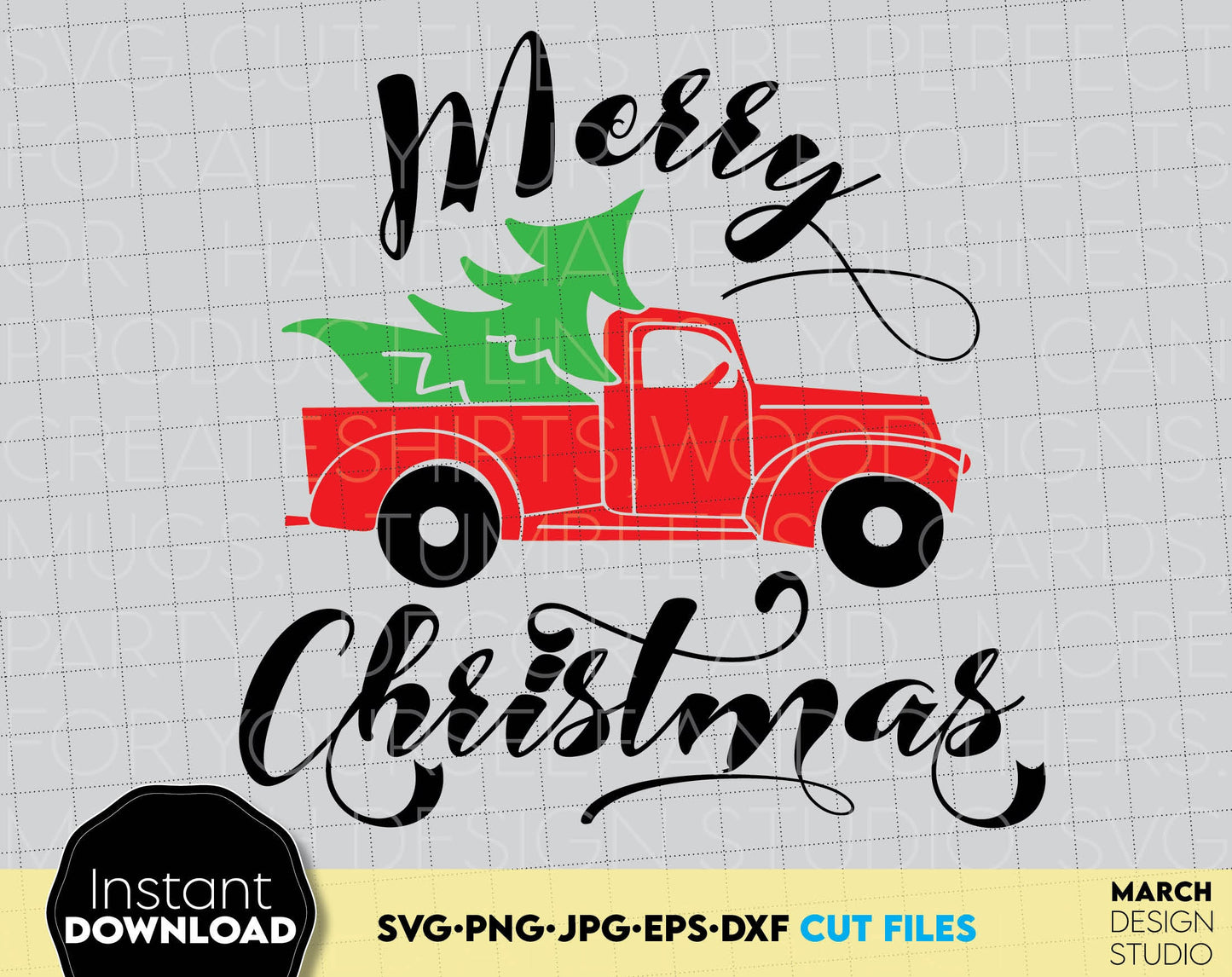 Christmas time design with red Christmas truck and Christmas tree is a great and classic Christmas decoration for your holiday projects! Cut from vinyl or use for sublimation. Follow now and good luck! SVG, PNG, DXF, EPS and JPG files included.