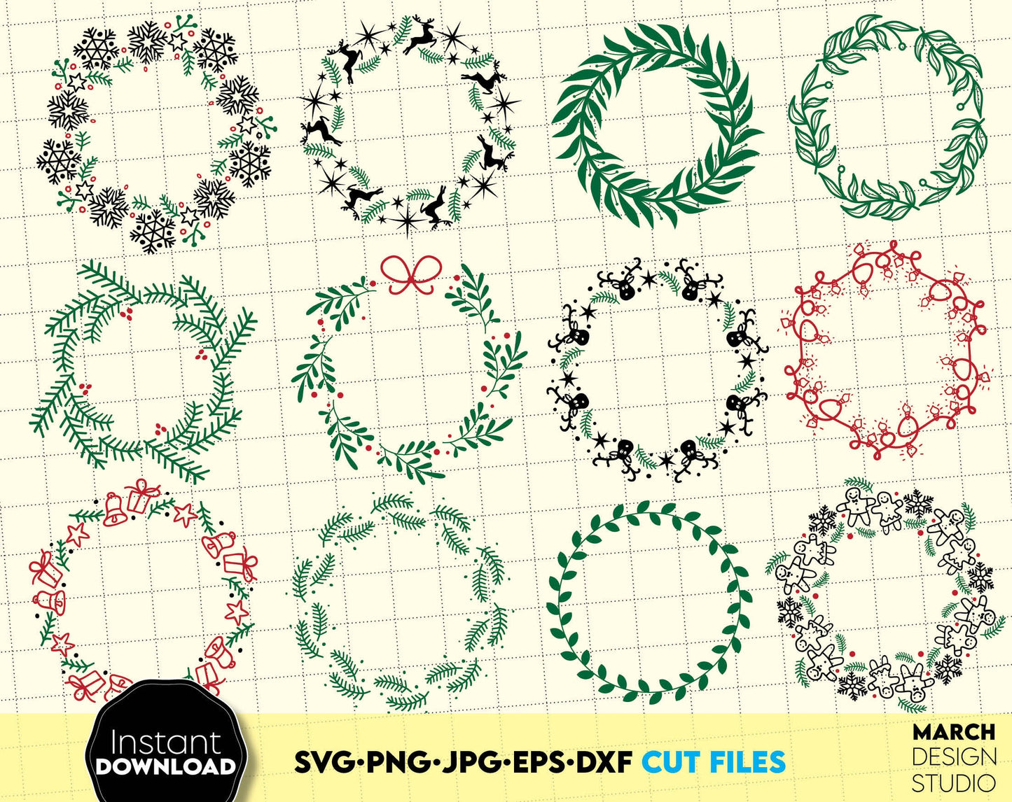 Christmas wreath SVG, PNG, JPG, EPS, DXF bundle. Compatible with Cricut, Silhouette or other machines. Cut from vinyl, use for sublimation or laser cut projects. Buy now for a good price and enjoy!