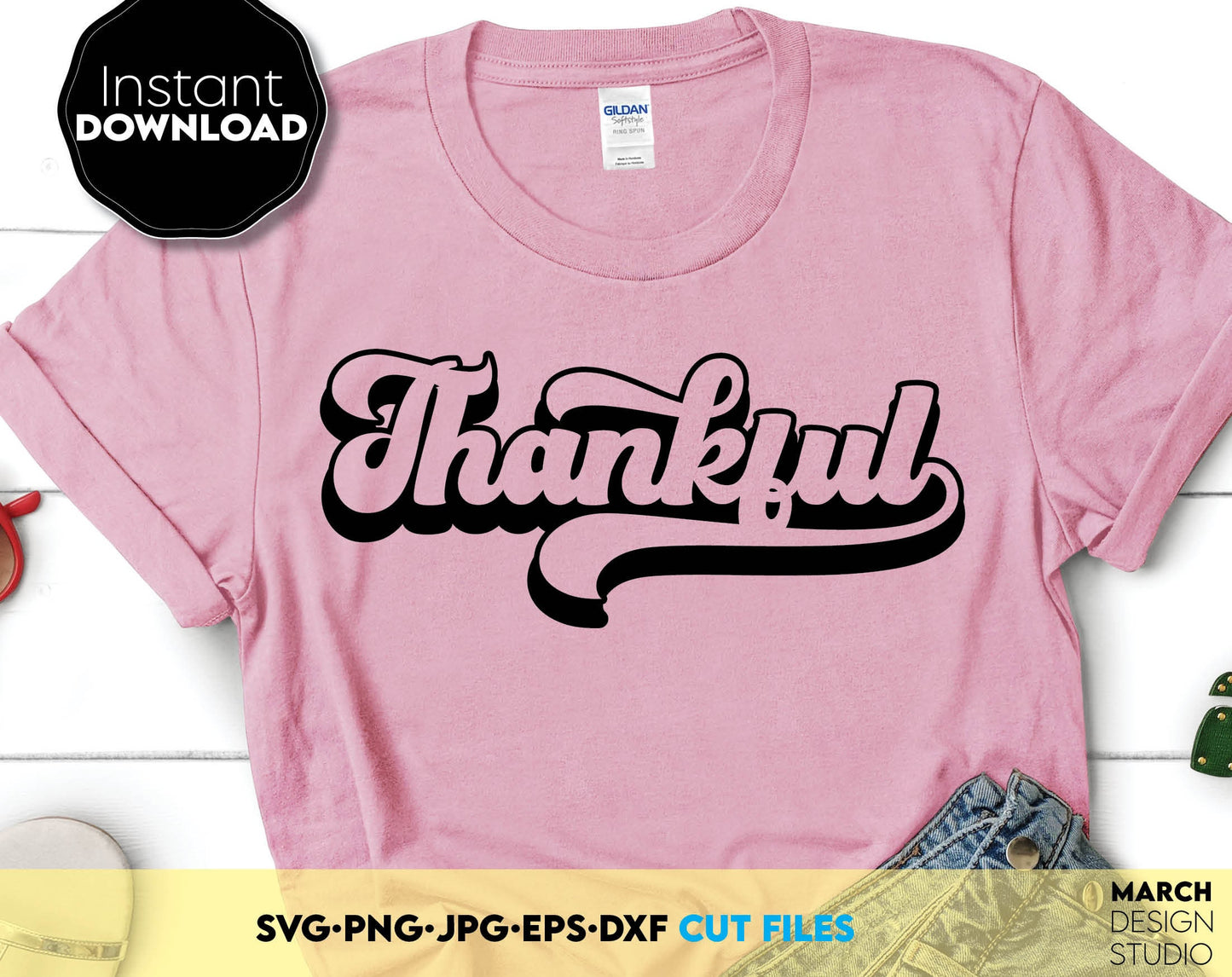 Thankful shirt design for Your Thanksgiving gift ideas. SVG PNG JPG EPS DXF files included. Compatible with Cricut, Silhouette or other equipment. Cut from vinul, use for sublimation or laser cut or grave projects. Buy now for a good price and enjoy!