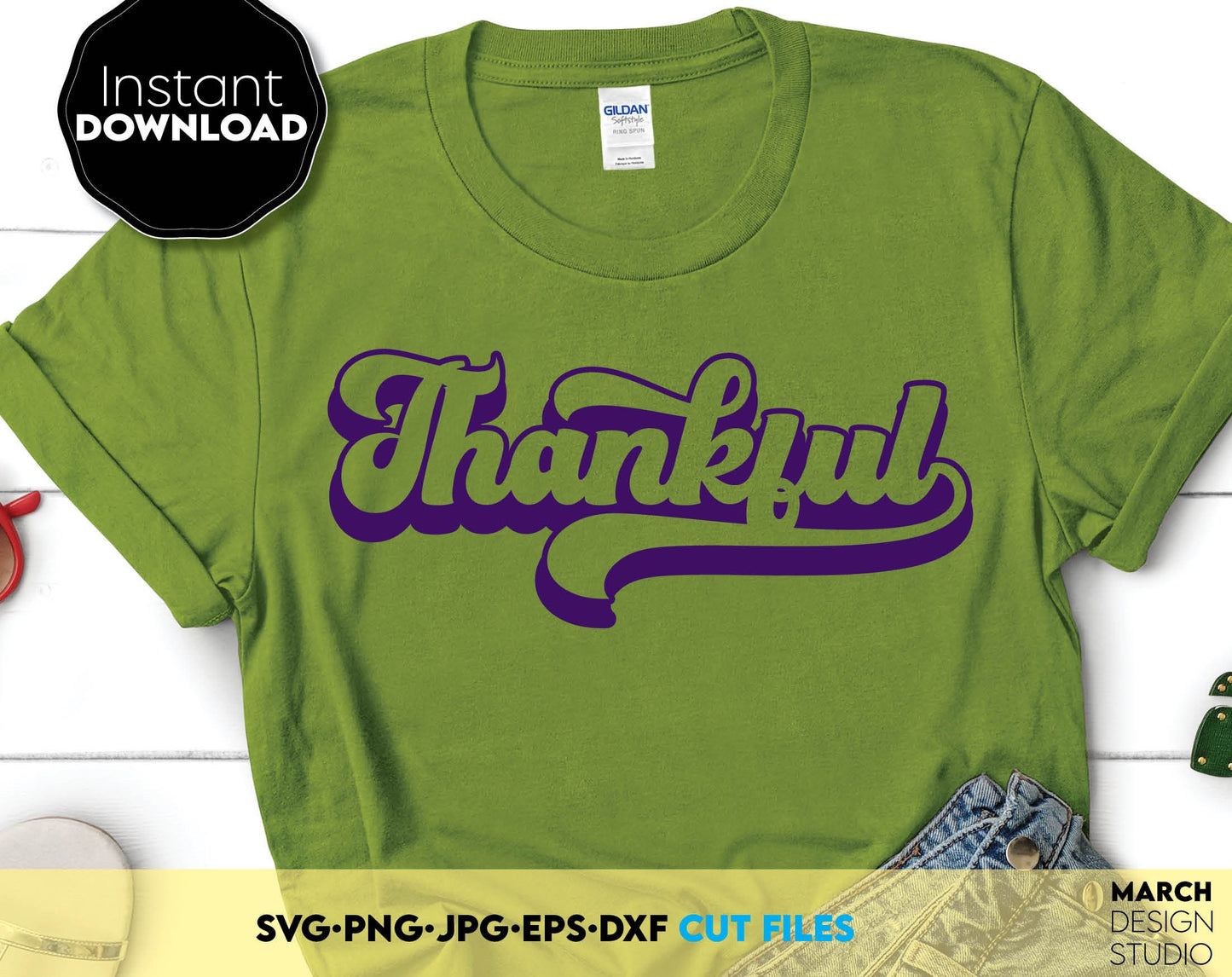 Thankful shirt design for Your Thanksgiving gift ideas. SVG PNG JPG EPS DXF files included. Compatible with Cricut, Silhouette or other equipment. Cut from vinul, use for sublimation or laser cut or grave projects. Buy now for a good price and enjoy!