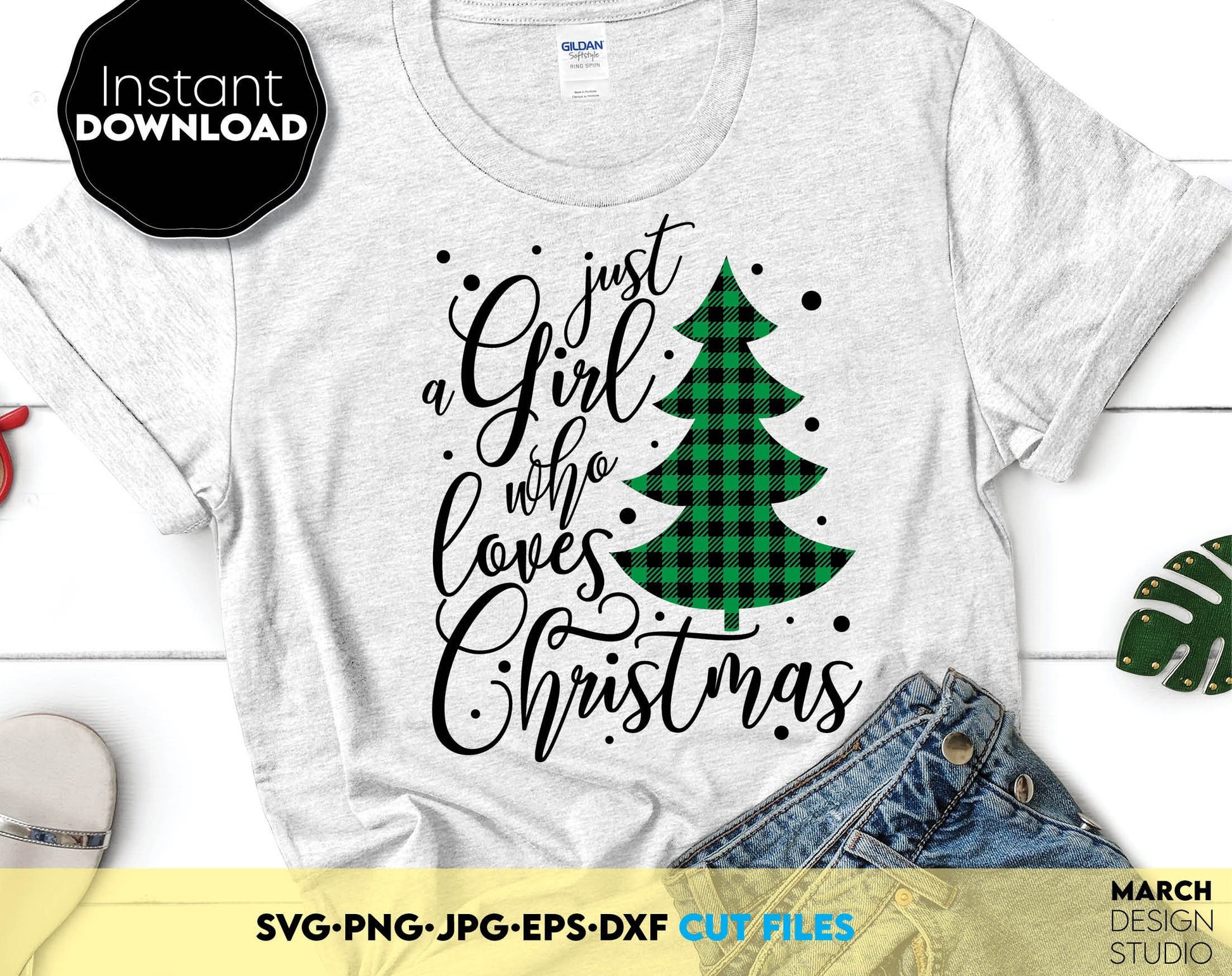 Just a girl who loves Christmas shirt design for Christmas mom. SVG, PNG, JPG, EPS, DXF files included. Use for cutting from vinyl or sublimation projects as well. Buy now foe a good price and enjoy!