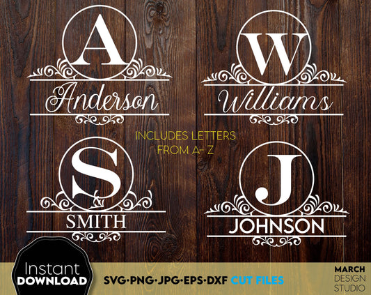 Monogram SVG bundle designs for Your gift projects or home decoration. Files allow you to use designs for engraving on glass, making shirts, tumblers with Cricut, Silhouette equipment. Monogram files also designed and easy to use for laser cutting.