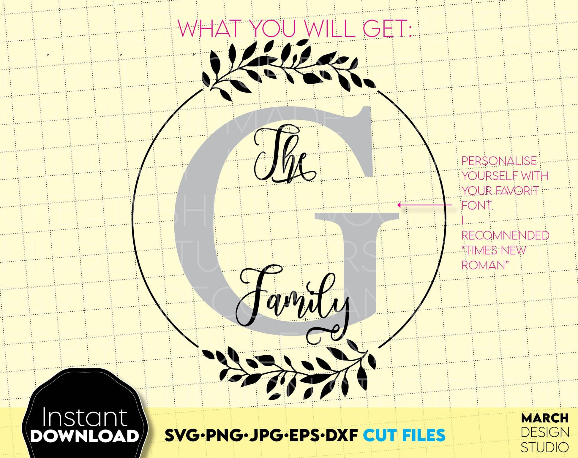 Letter G Circle Monogram for Your Gift or home decoration projects. SVG, DXF, EPS, PNG file formats allow use this design for cutting from vinyl, sublimation or laser cut file.