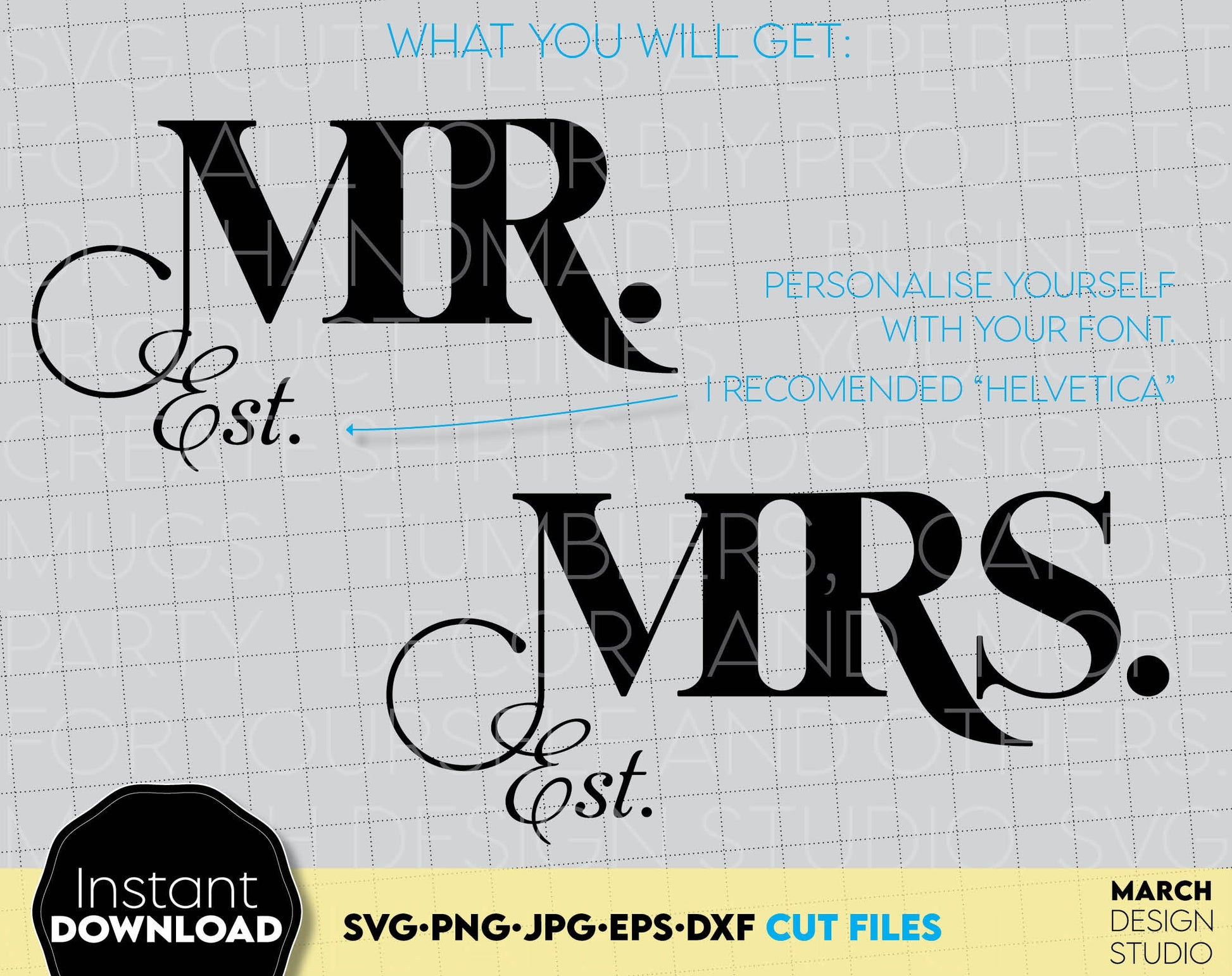 Mr and Mrs wedding shirt design for Your wedding, wedding anniversary or honeymoon shirts design. SVG PNG JPG EPS DXF files included. Compatible with Cricut, Silhouette or other equipment. Buy now for a good price and enjoy!