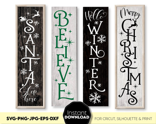 Christmas Vertical Porch Signs Bundle you can use them to surprise and delight your loved ones on Christmas. Christmas SVG files in various formats allow you to use designs for Christmas Home Ornaments. Use files as laser cut files as well. Buy now!