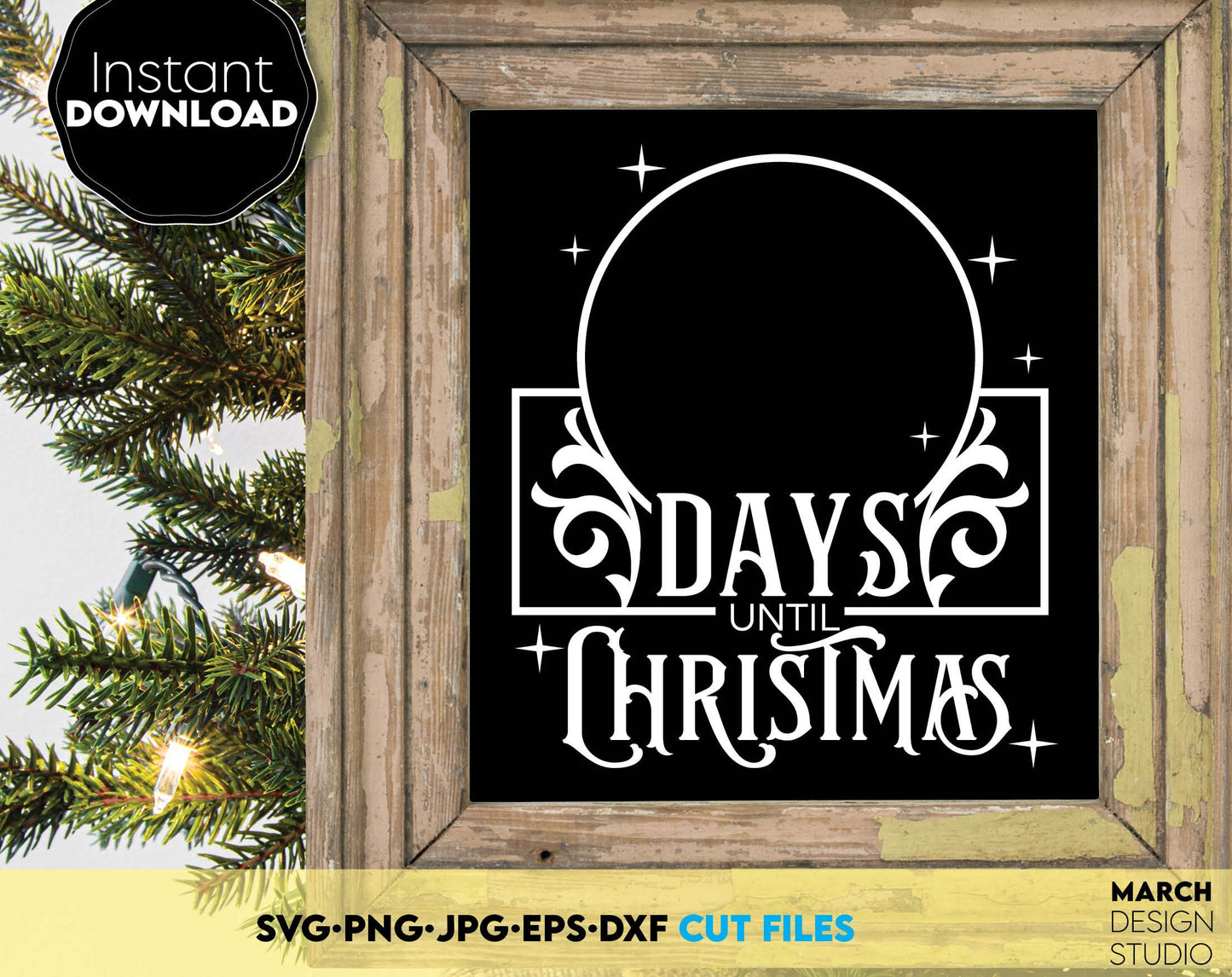 Christmas countdown bundle for Christmas ornaments to chalkboard. SVG, PNG, JPG, EPS, DXF files included. Compatible with Cricut, Silhouette or other machines. Cut from vinyl, use for sublimation or laser cut projects. Buy now for a good price!